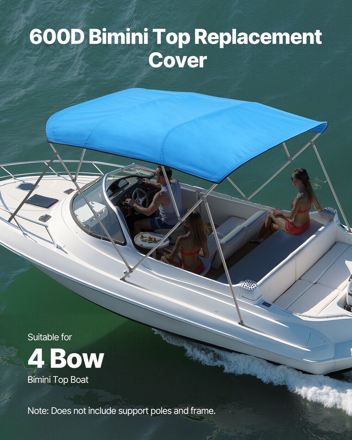 4 Bow Boat Bimini Top 600D Polyester Waterproof Sun Protection Pacific Blue