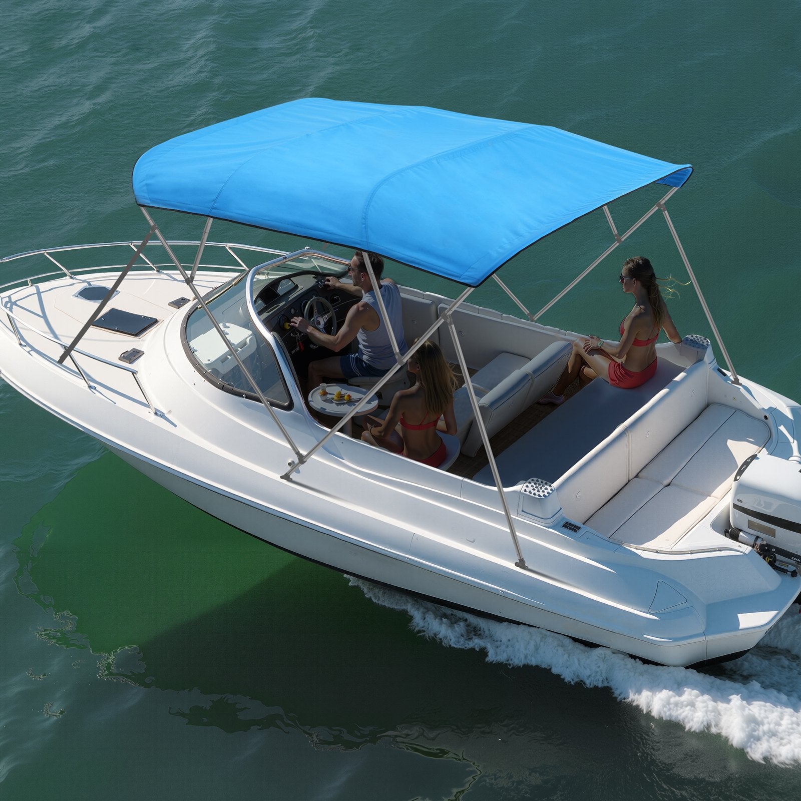 4 Bow Boat Bimini Top 600D Polyester Waterproof Sun Protection Pacific Blue