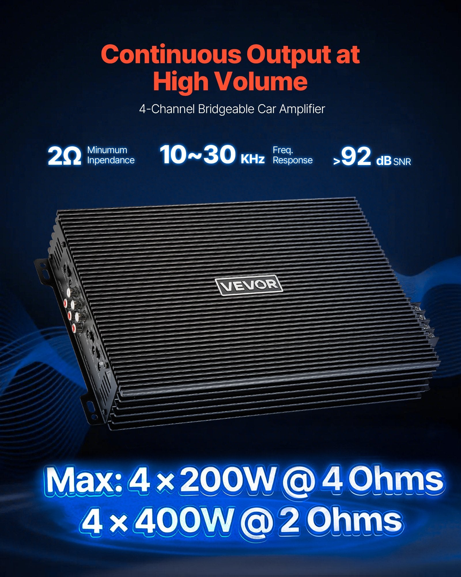 4-Channel Bridgeable Car Audio Amplifier Stereo Amp for 12V Vehicles
