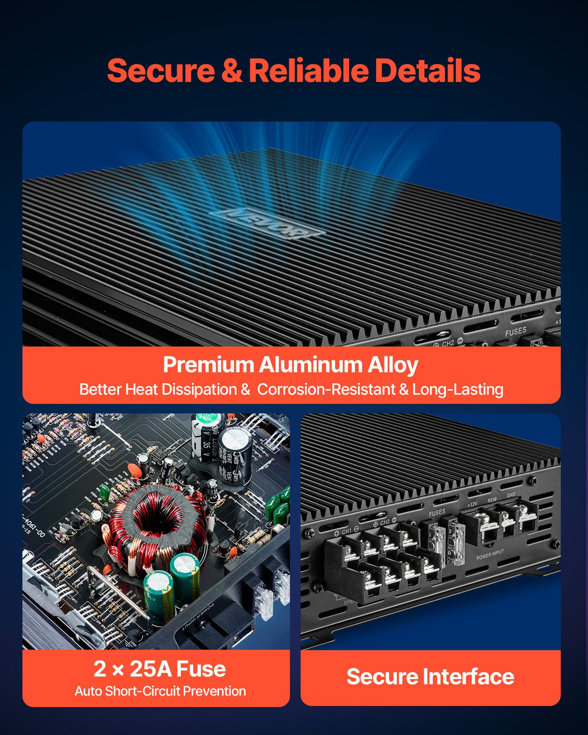 4-Channel Bridgeable Car Audio Amplifier Stereo Amp for 12V Vehicles