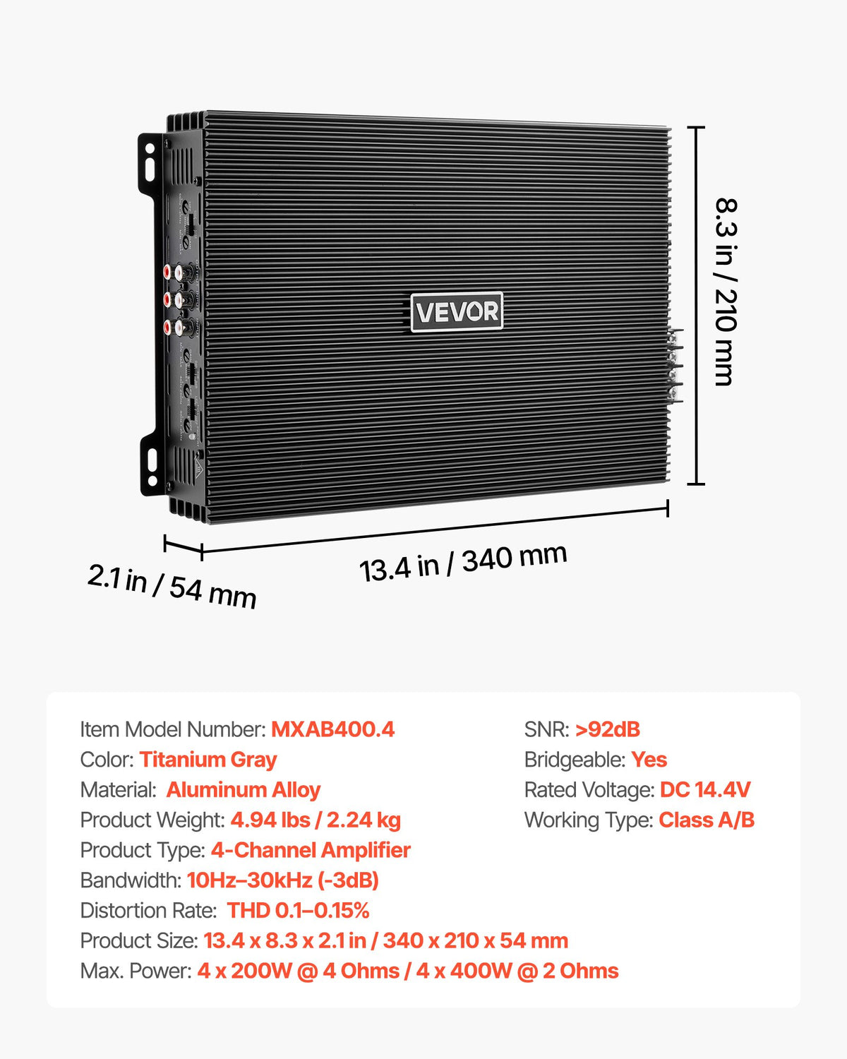 4-Channel Bridgeable Car Audio Amplifier Stereo Amp for 12V Vehicles