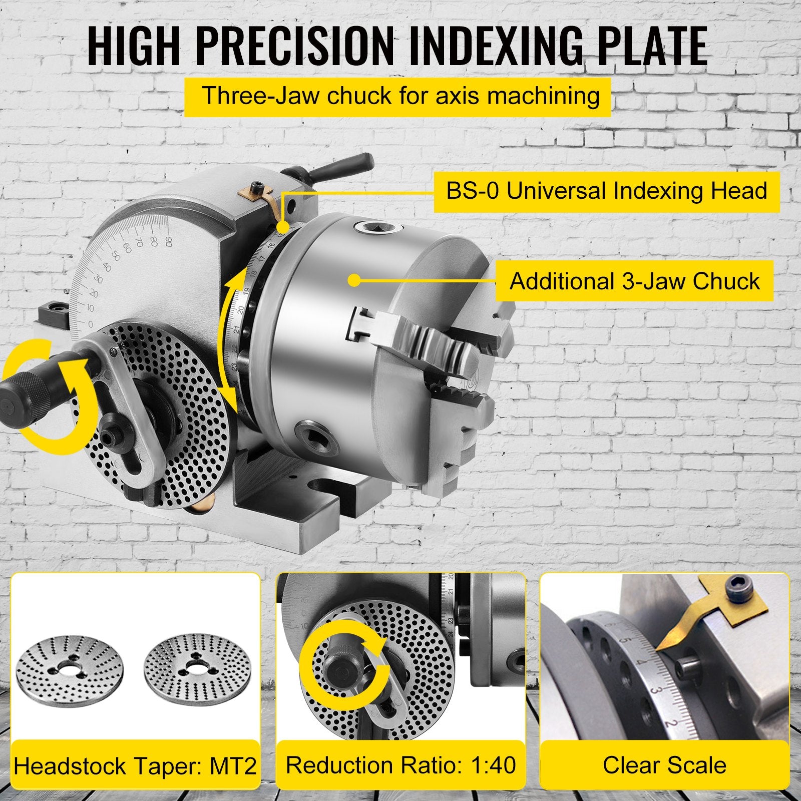 Dividing Head BS-0 5 Inch Precision Set 3-Jaw Chuck Tailstock Dividing Plates