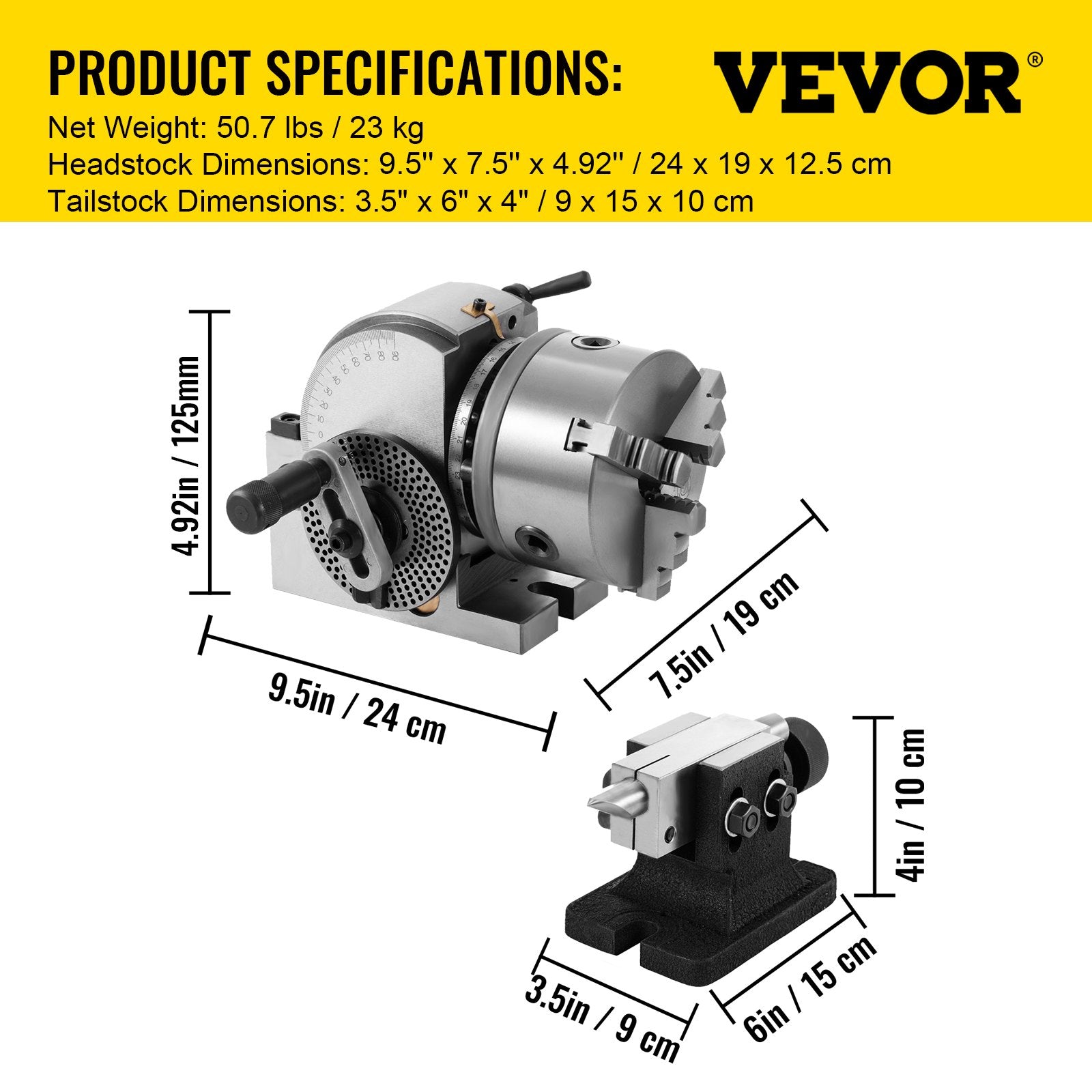 Dividing Head BS-0 5 Inch Precision Set 3-Jaw Chuck Tailstock Dividing Plates