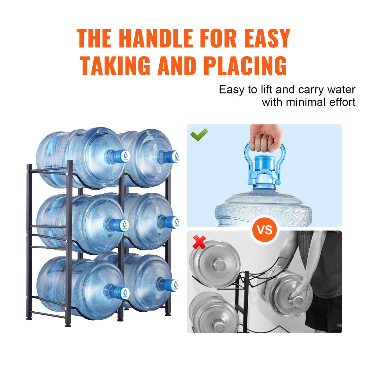 3 Tiers Water Jug Holder, Heavy Duty 5 Gallon Double Row Bottle Rack, Black