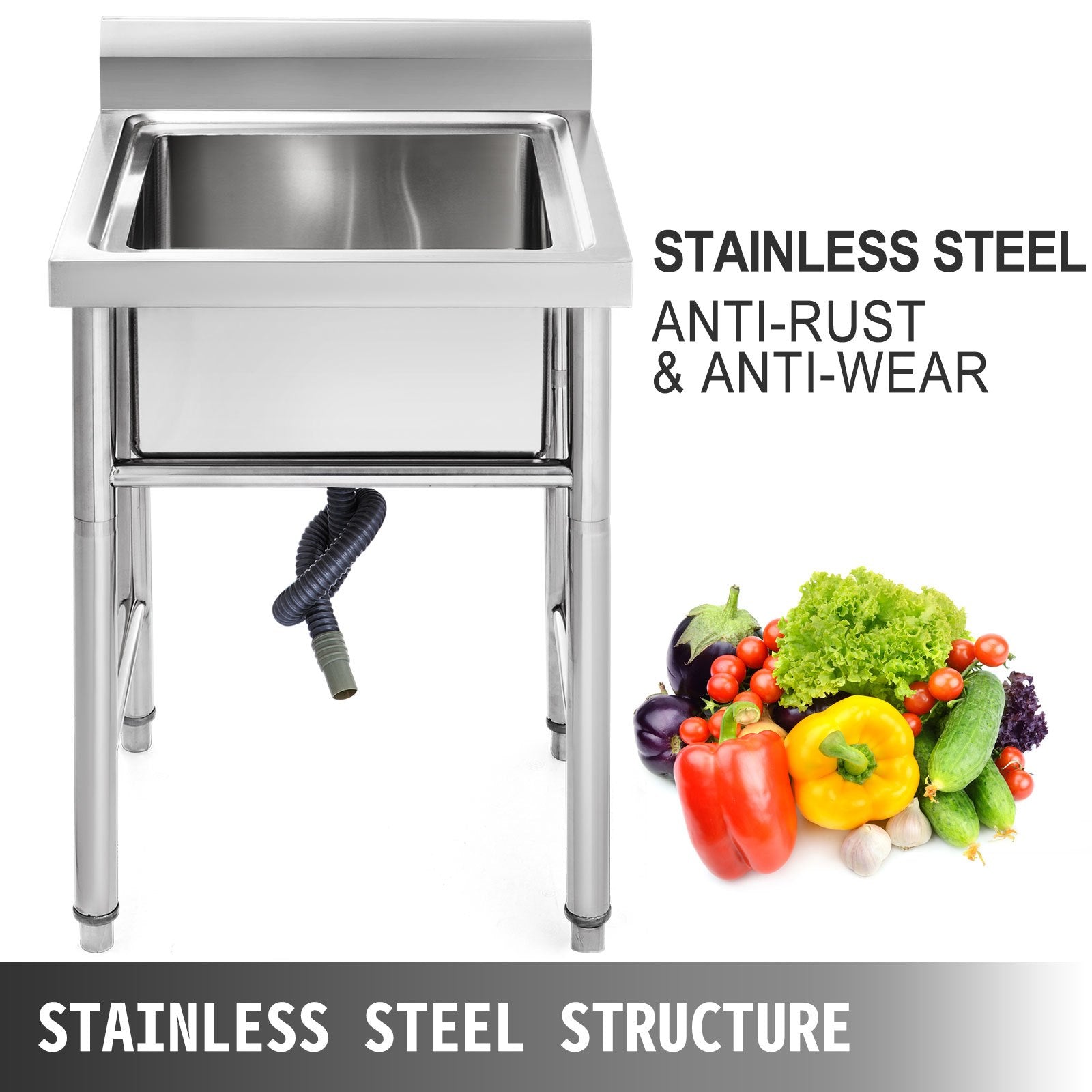 Handmade Sink Stainless Steel 1 Compartment 44.4x41.9x25.4cm, Huge Kitchen Tub