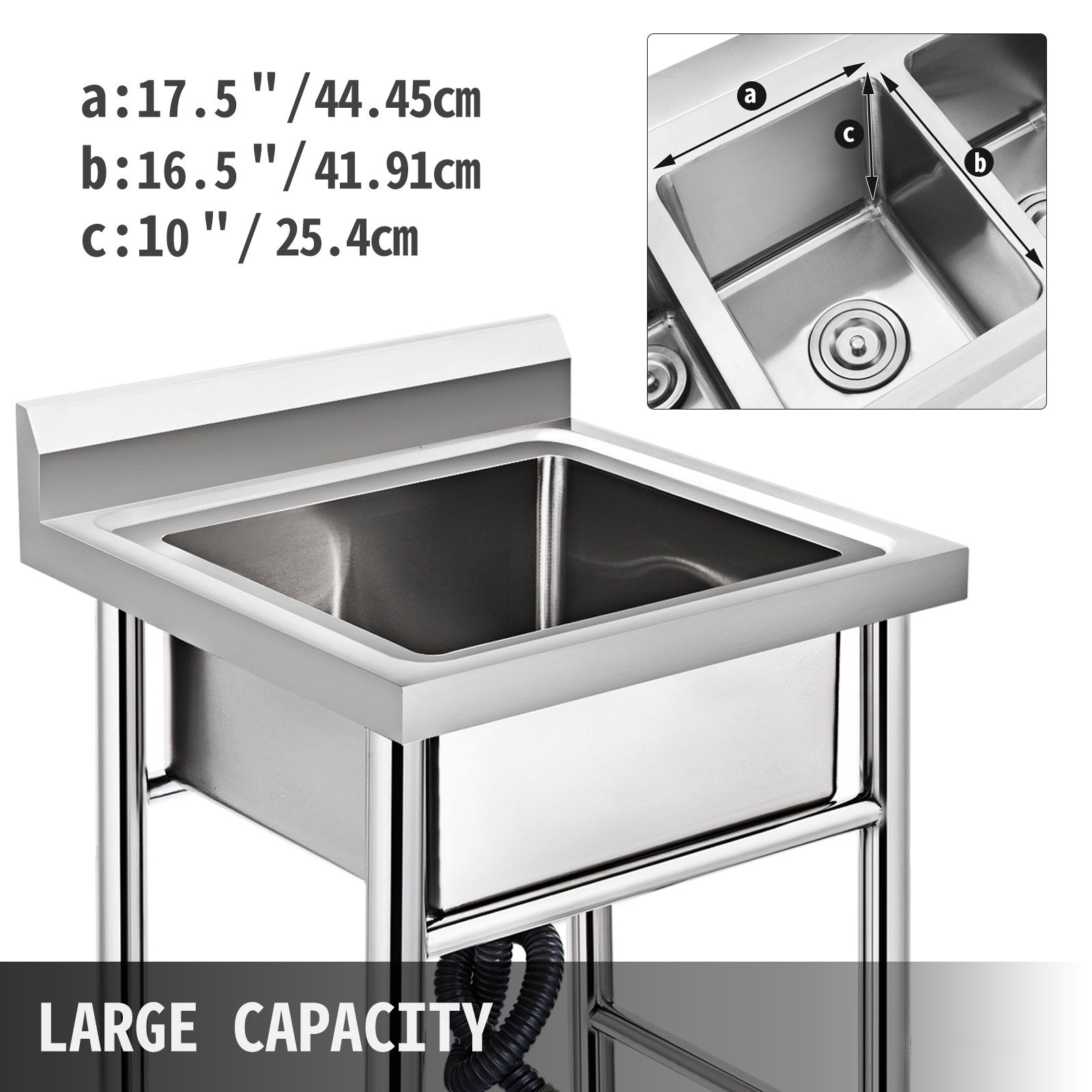 Handmade Sink Stainless Steel 1 Compartment 44.4x41.9x25.4cm, Huge Kitchen Tub