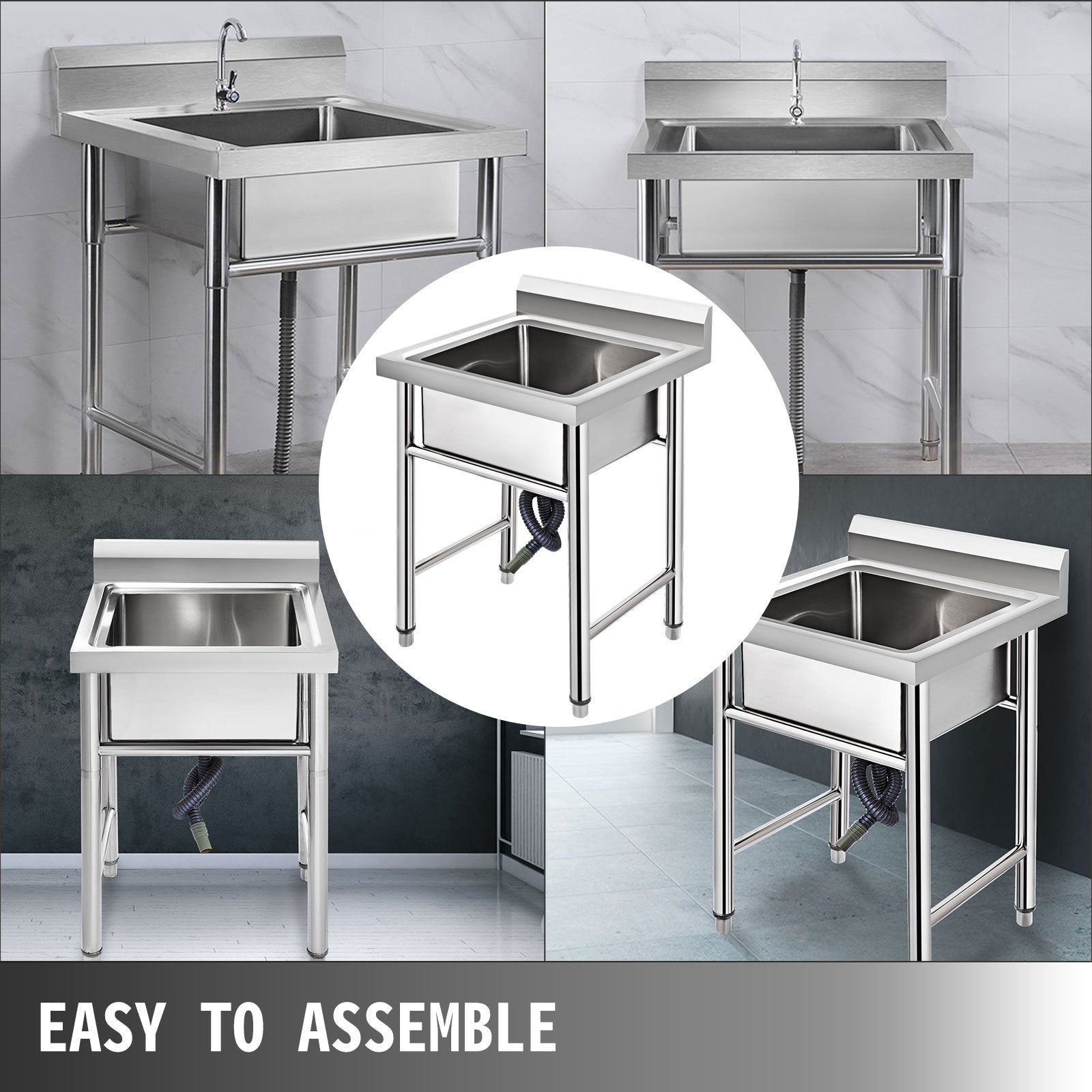 Handmade Sink Stainless Steel 1 Compartment 44.4x41.9x25.4cm, Huge Kitchen Tub