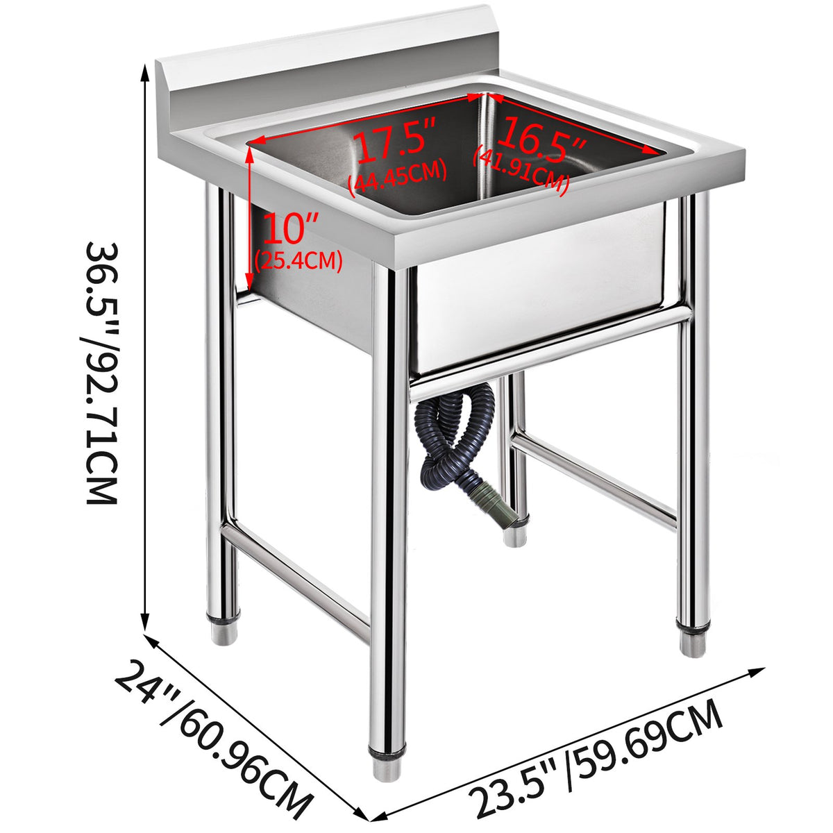 Handmade Sink Stainless Steel 1 Compartment 44.4x41.9x25.4cm, Huge Kitchen Tub