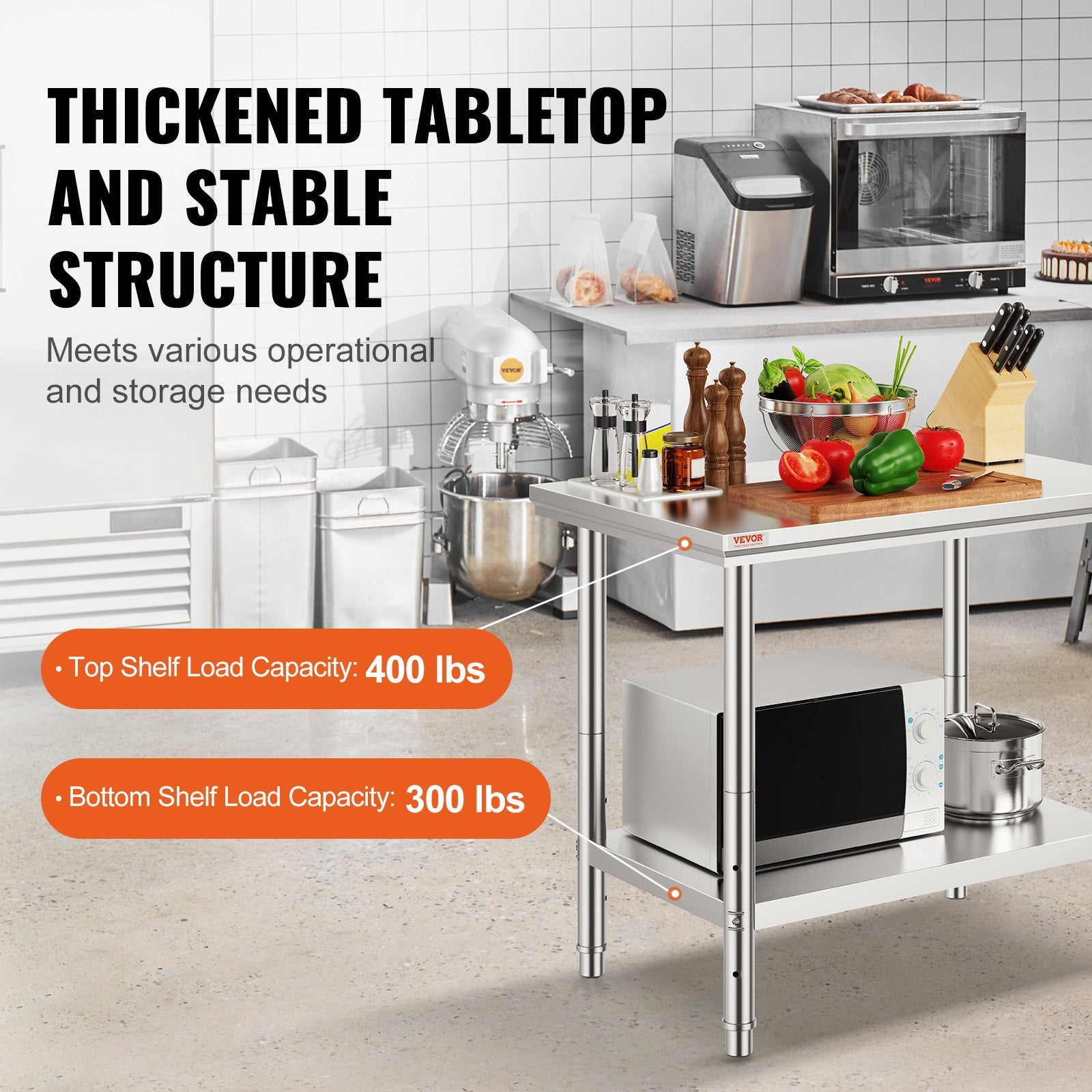 Stainless Steel Prep Table 900x600x800mm Heavy Duty Worktable 700lbs Load