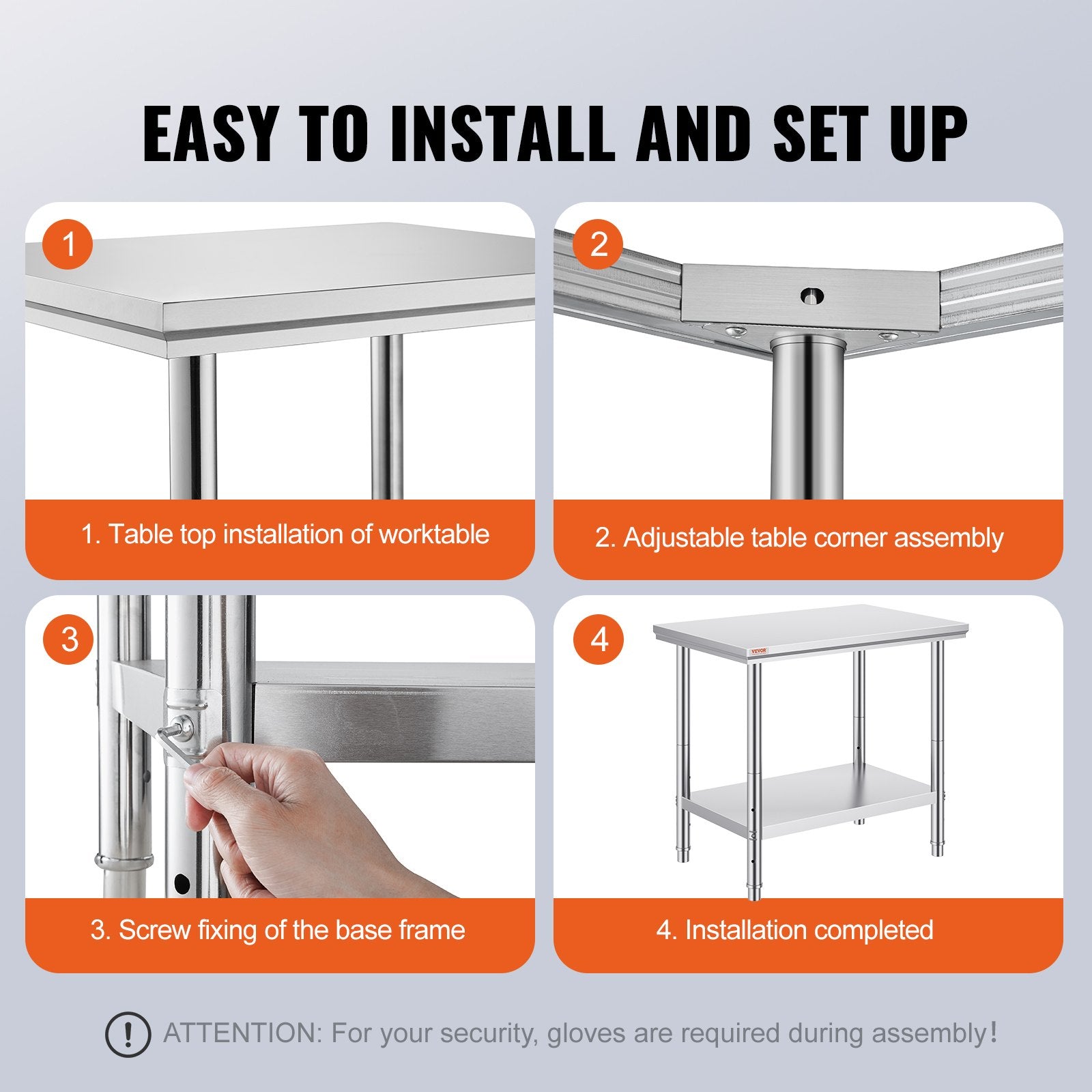 Stainless Steel Prep Table 900x600x800mm Heavy Duty Worktable 700lbs Load