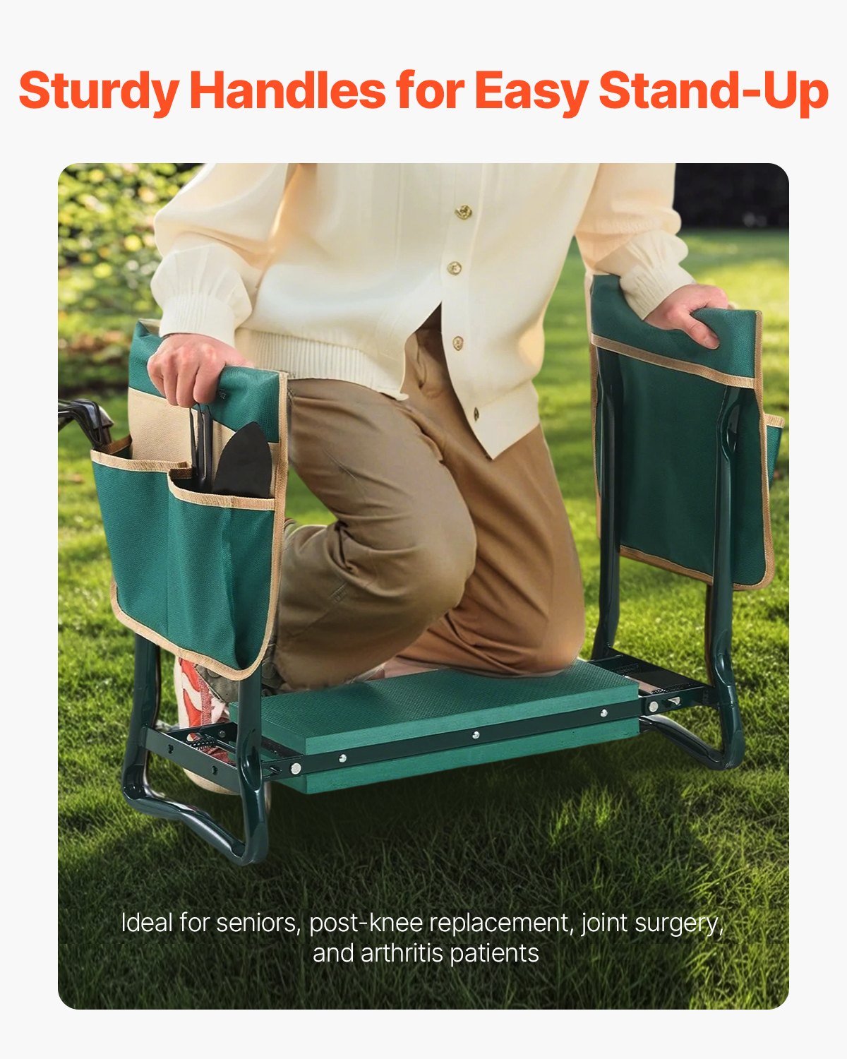 Garden Kneeler and Seat, 6in Pad, Folding Heavy-Duty Stool with 2 Tool Bags