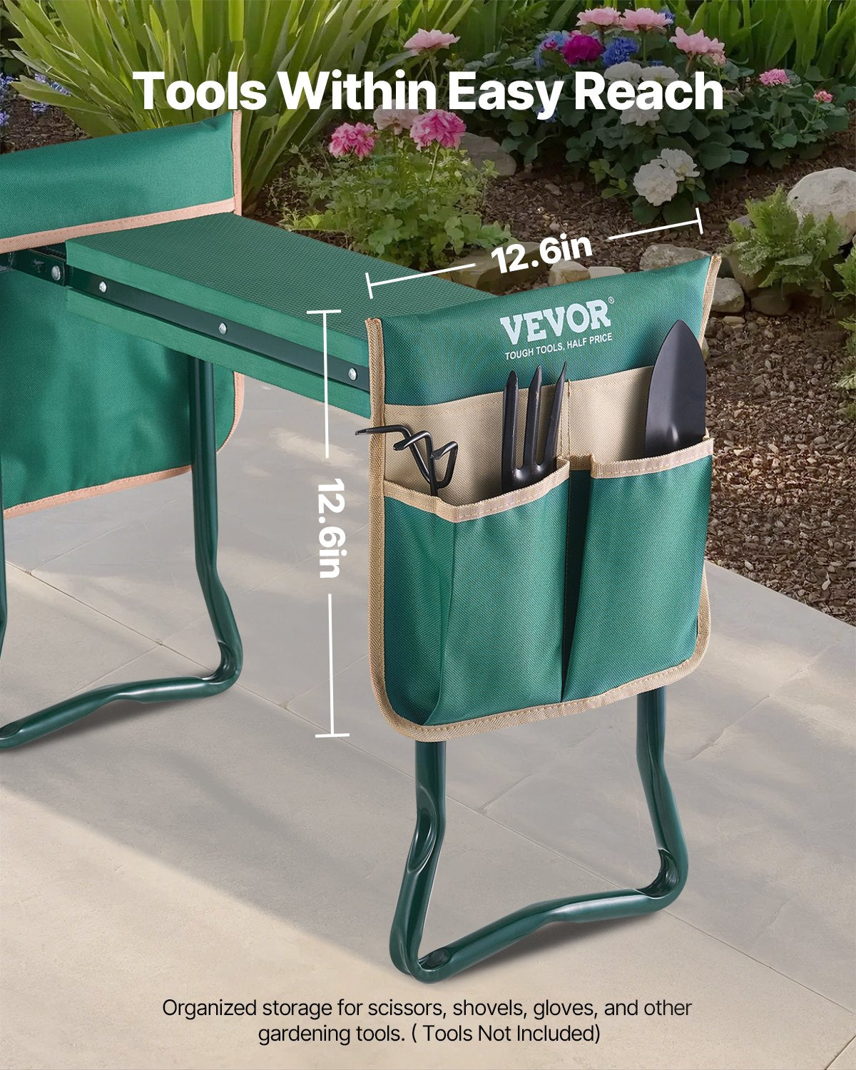 Garden Kneeler and Seat, 6in Pad, Folding Heavy-Duty Stool with 2 Tool Bags