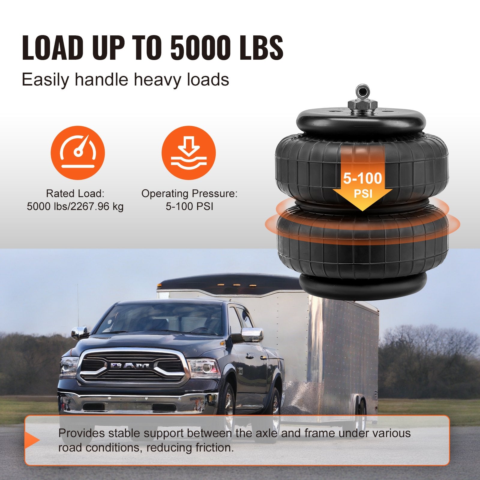 Air Bag Suspension Kit 5000 lbs Load Adjustable 5-100 PSI for Ford F250/F350