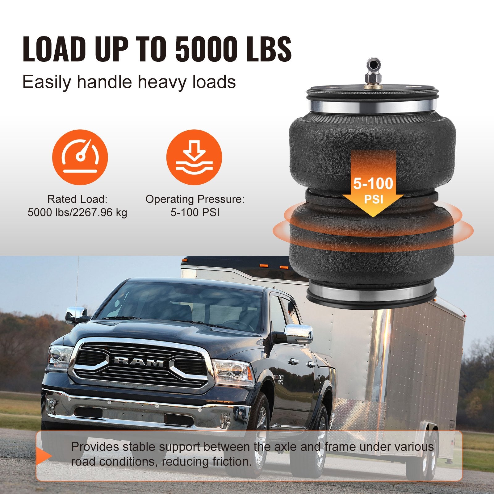 Air Bag Suspension Kit for 2014-2023 Dodge Ram 2500 5000 lbs 5-100 PSI