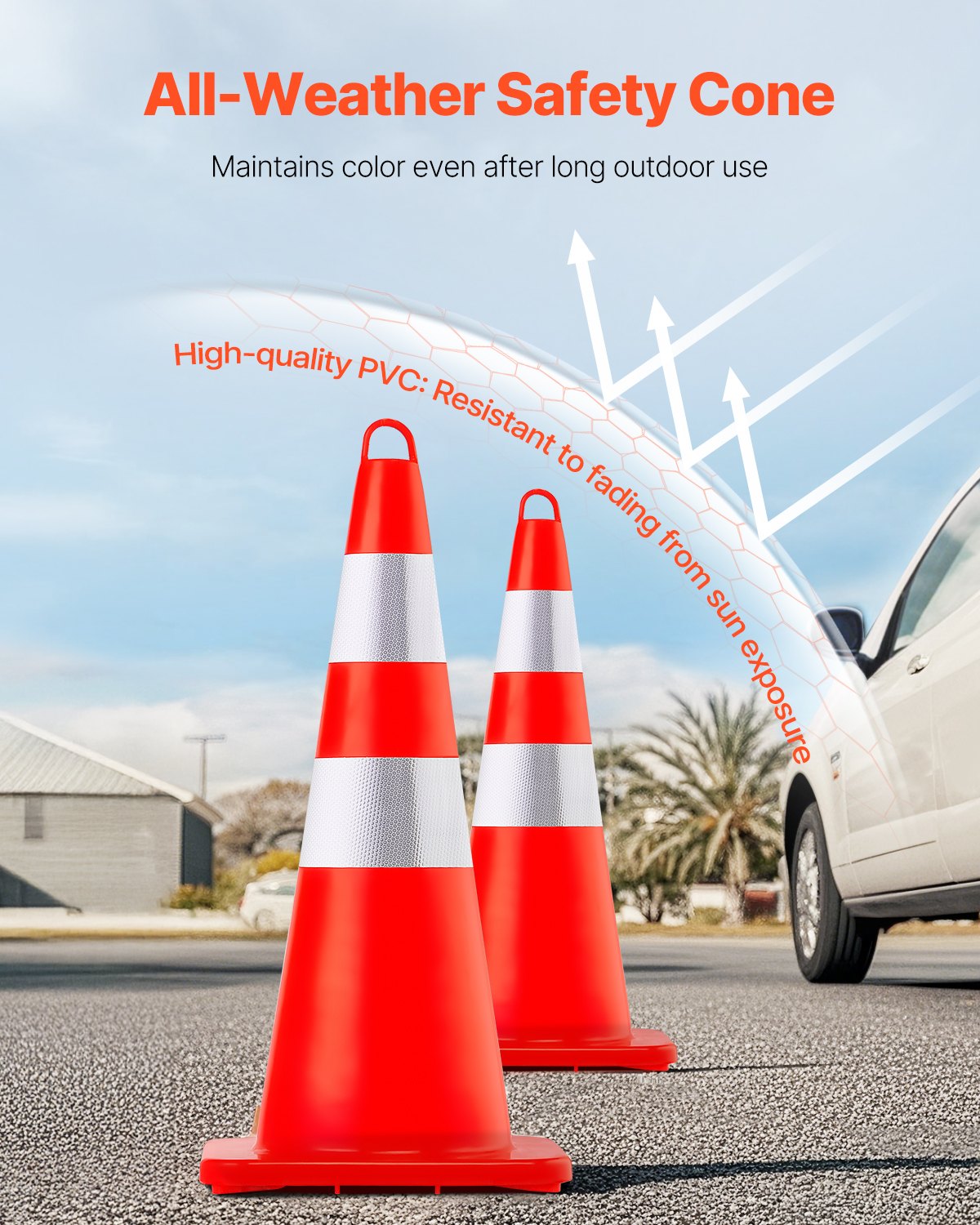 Safety Cones 10PCS 28" PVC Orange with Reflective Collars Weighted Base