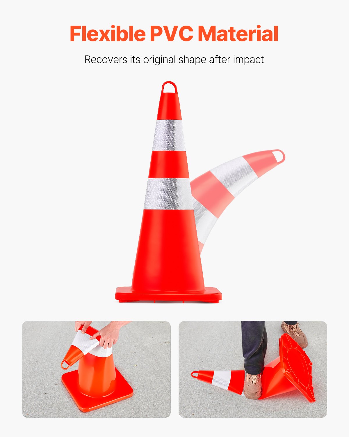 Safety Cones 10PCS 28" PVC Orange with Reflective Collars Weighted Base