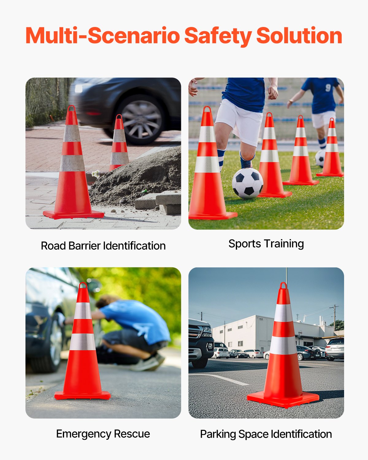 Safety Cones 10PCS 28" PVC Orange with Reflective Collars Weighted Base