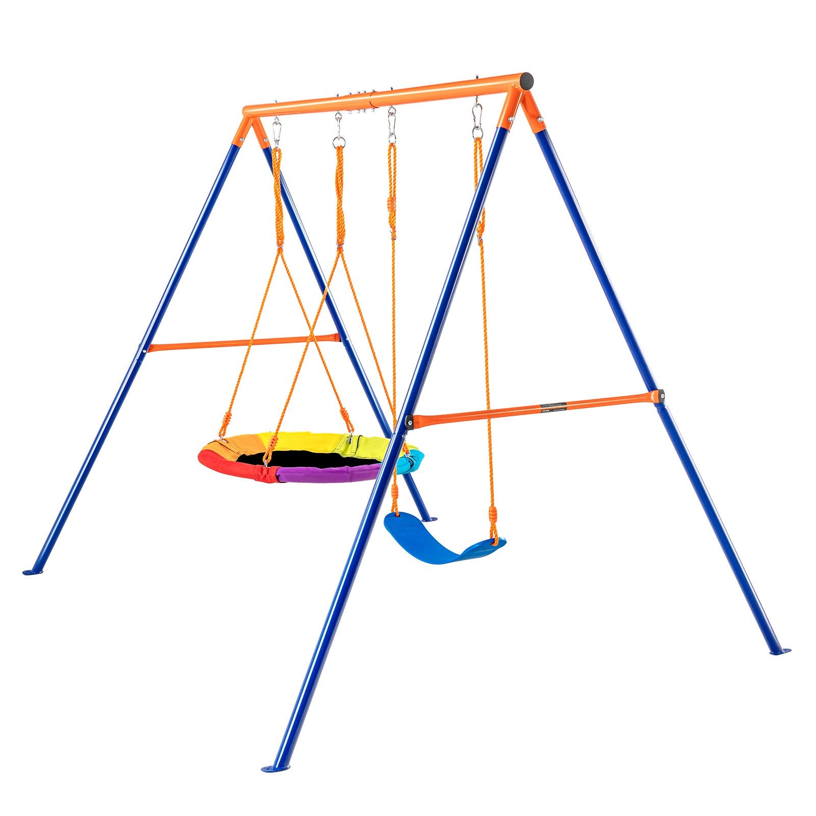 440lbs Load Capacity Swing Set with Saucer & Belt Seats, Heavy Duty A-Frame