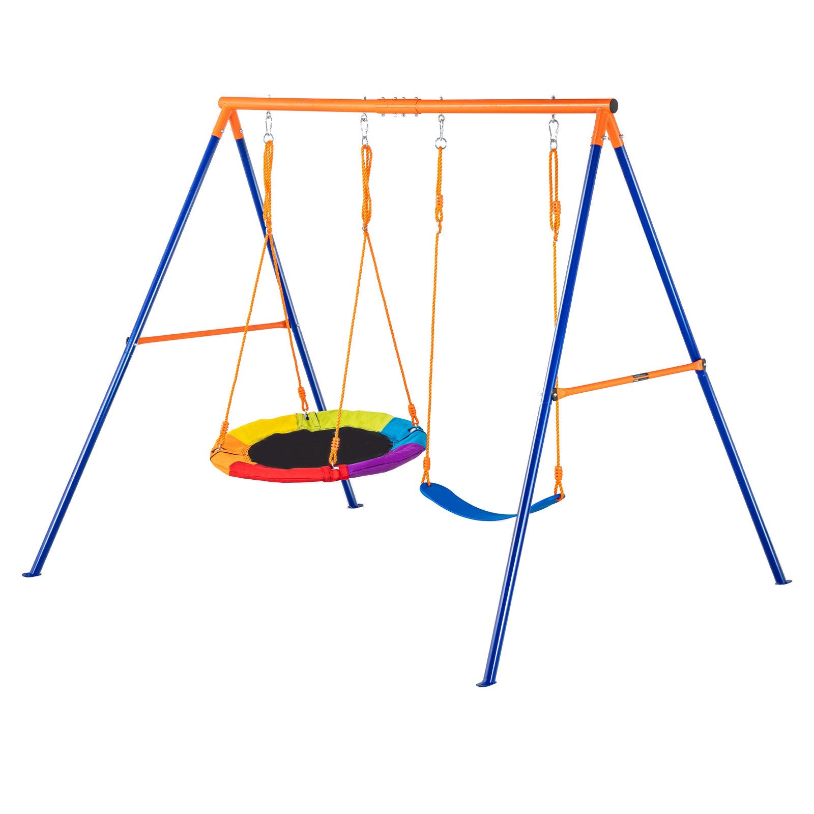 440lbs Load Capacity Swing Set with Saucer & Belt Seats, Heavy Duty A-Frame