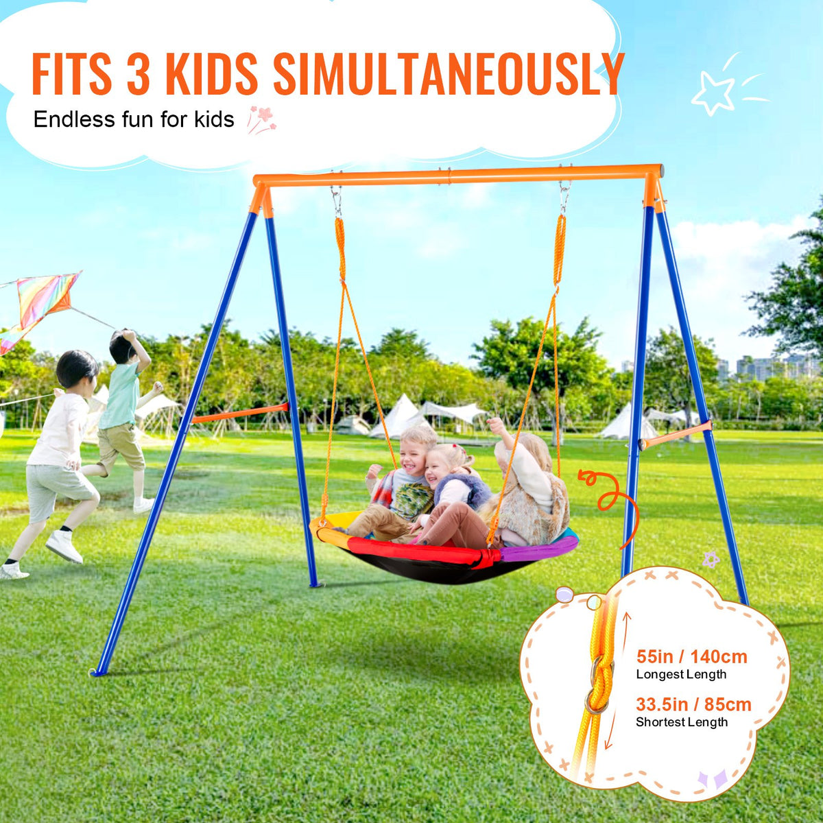 440lbs Load Capacity Saucer Swing Set with Heavy Duty A-Frame Stand for Kids