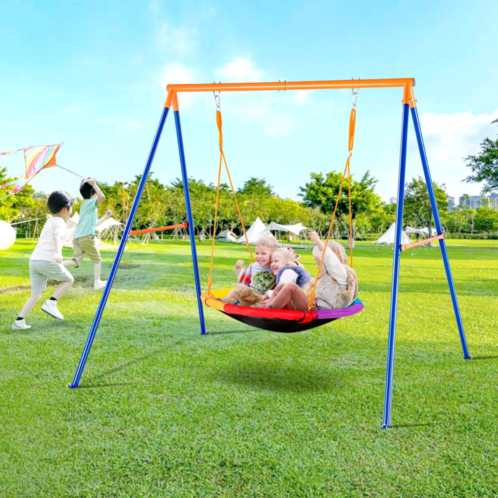 440lbs Load Capacity Saucer Swing Set with Heavy Duty A-Frame Stand for Kids