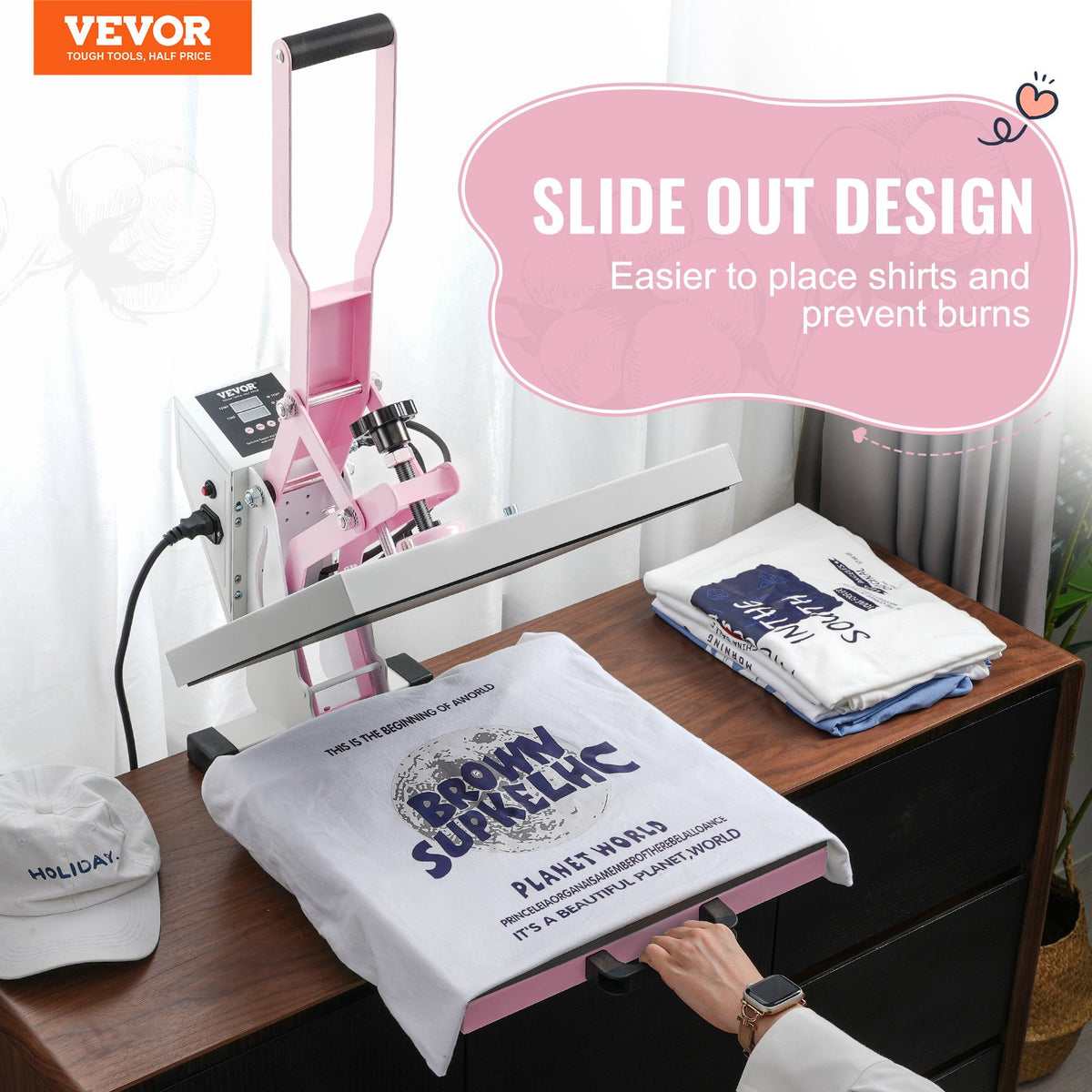 15x15 Inch Digital Heat Press Machine with Pull-Out Drawer for T-Shirts and Bags