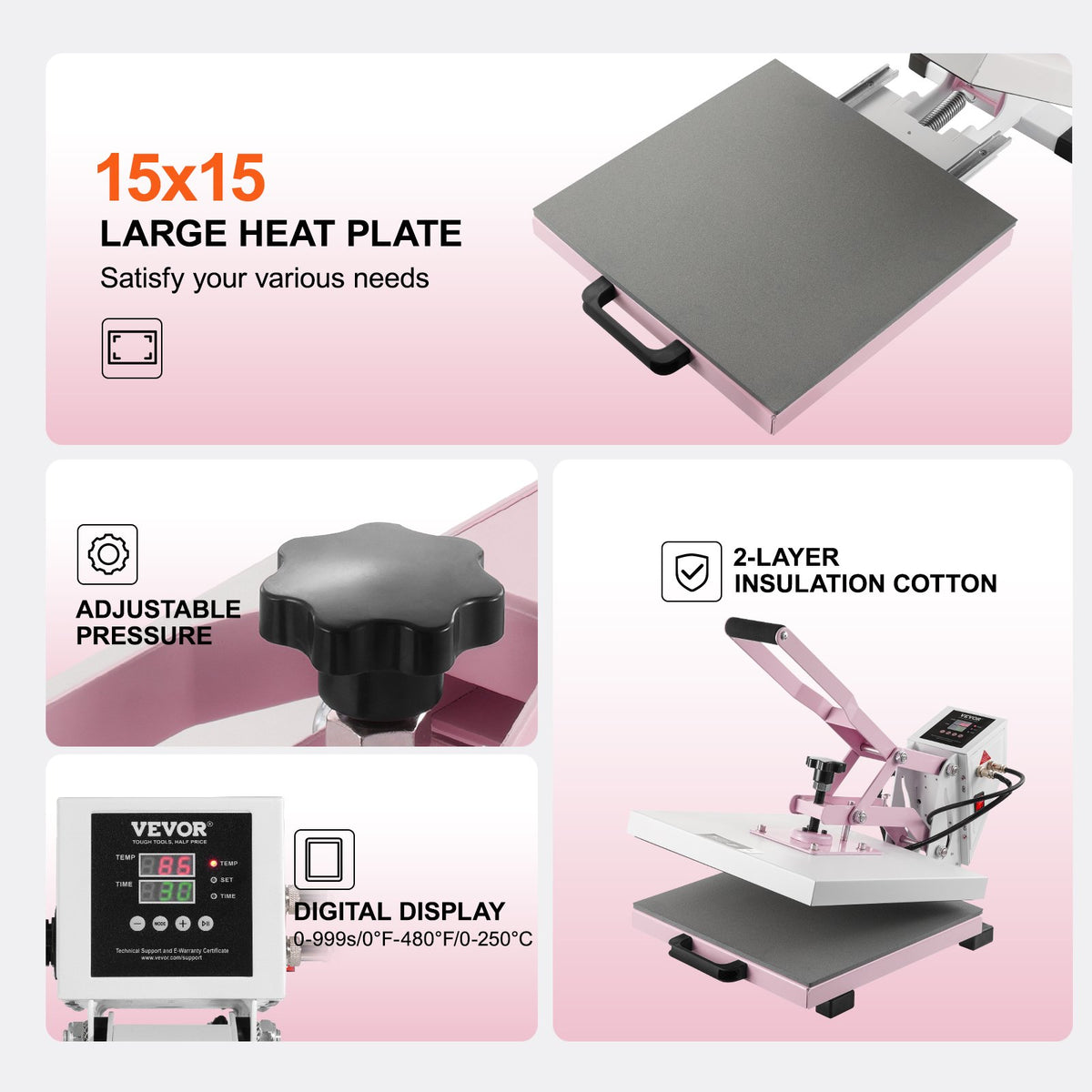 15x15 Inch Digital Heat Press Machine with Pull-Out Drawer for T-Shirts and Bags