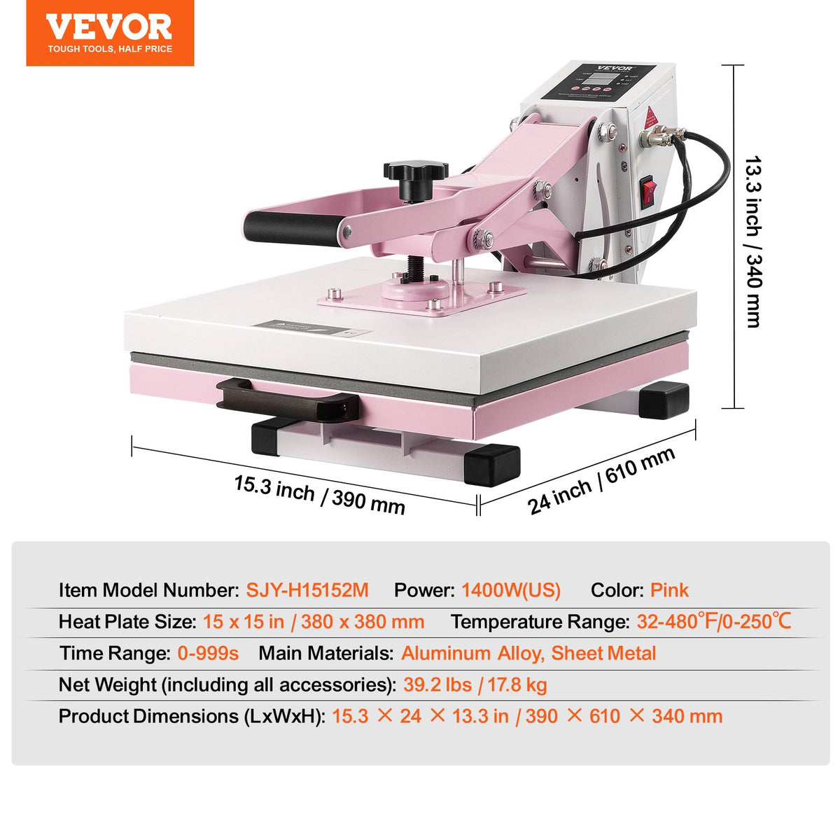 15x15 Inch Digital Heat Press Machine with Pull-Out Drawer for T-Shirts and Bags