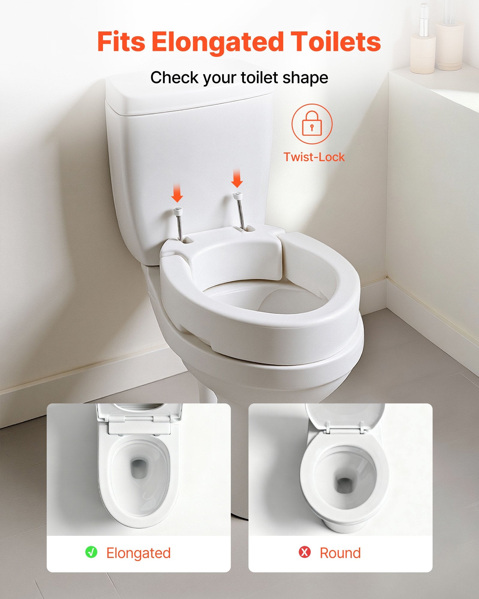 Raised Toilet Seat 136.1kg 88.9mm Lift Elongated Commode Riser Seniors Elderly