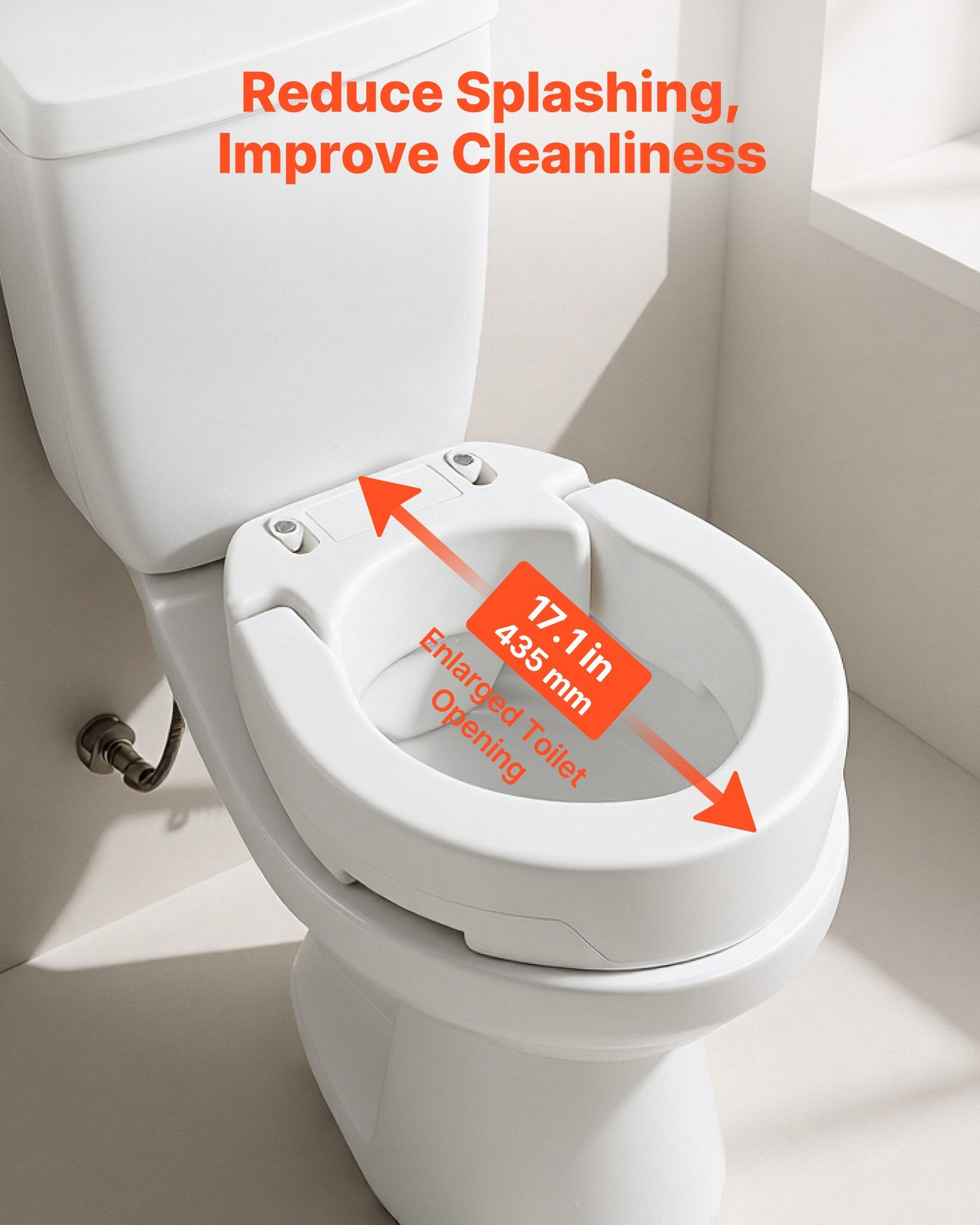 Raised Toilet Seat 136.1kg Load 88.9mm Lift Commode Riser Enlarged Round Bowl