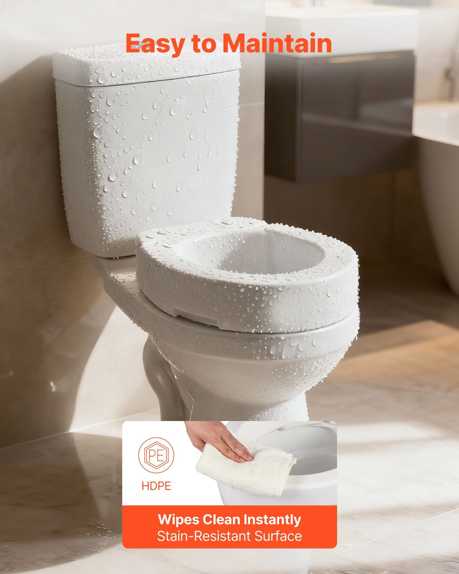 Raised Toilet Seat 136.1kg Load 88.9mm Lift Commode Riser Enlarged Round Bowl