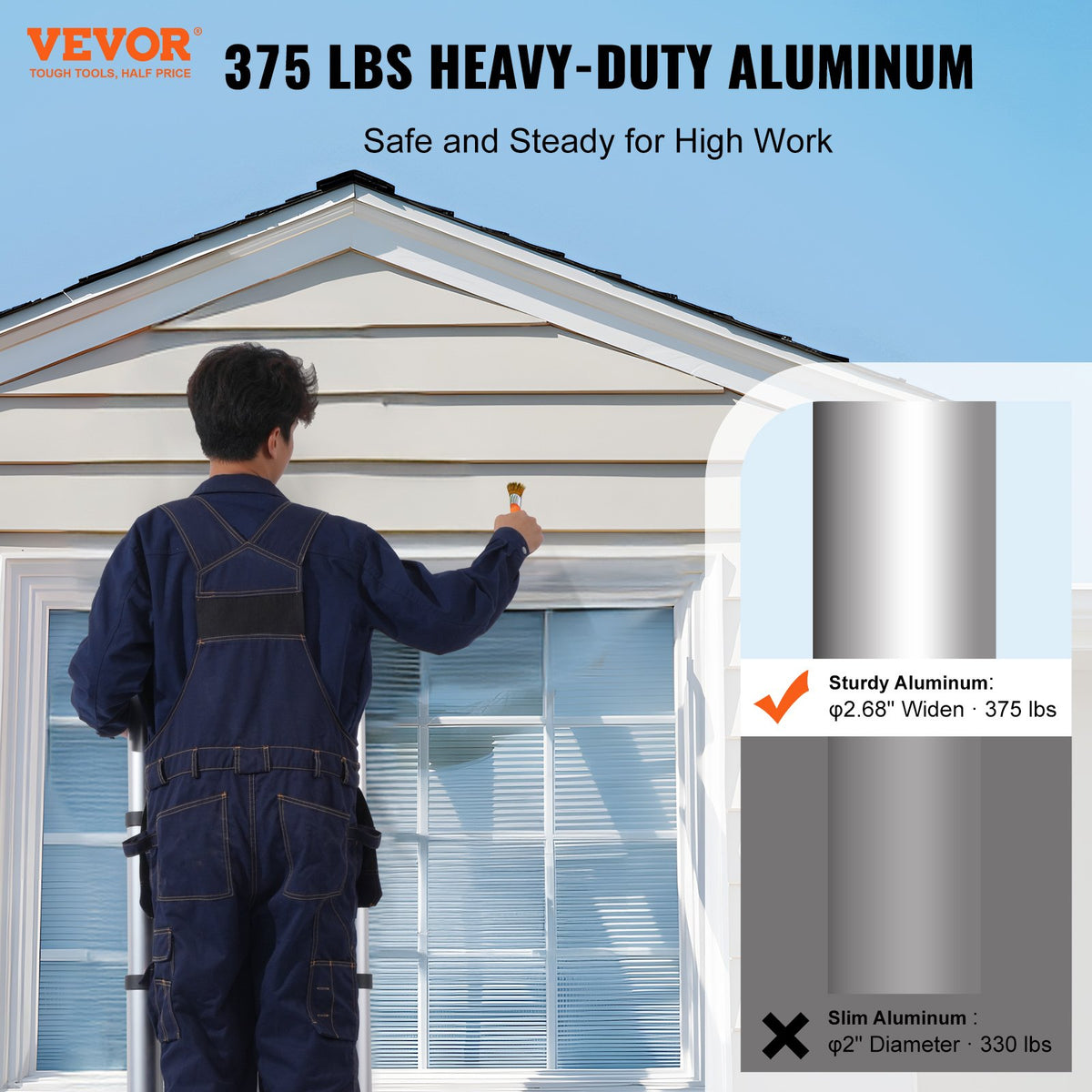 Telescoping Ladder 12.5FT A-Shape Aluminum Multi-Button Retraction 375LBS