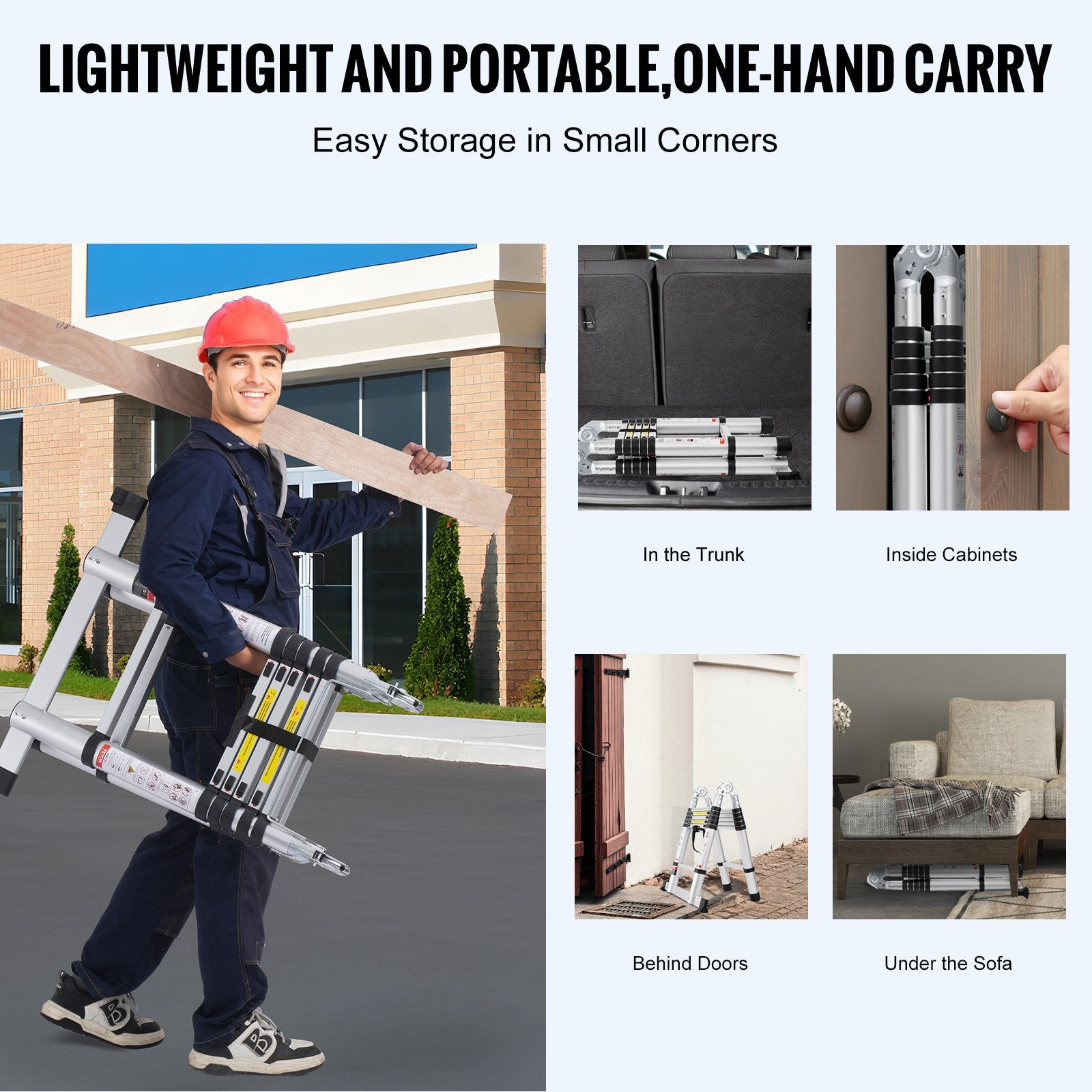Telescoping Ladder 12.5FT A-Shape Aluminum Multi-Button Retraction 375LBS