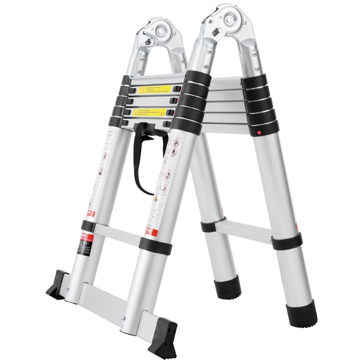 Telescoping Ladder 12.5FT A-Shape Aluminum Multi-Button Retraction 375LBS