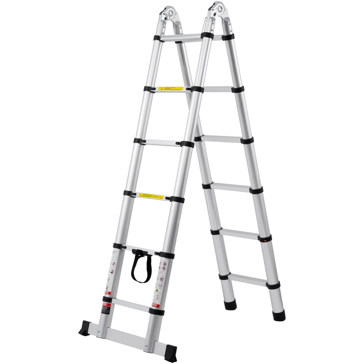 Telescoping Ladder 12.5FT A-Shape Aluminum Multi-Button Retraction 375LBS
