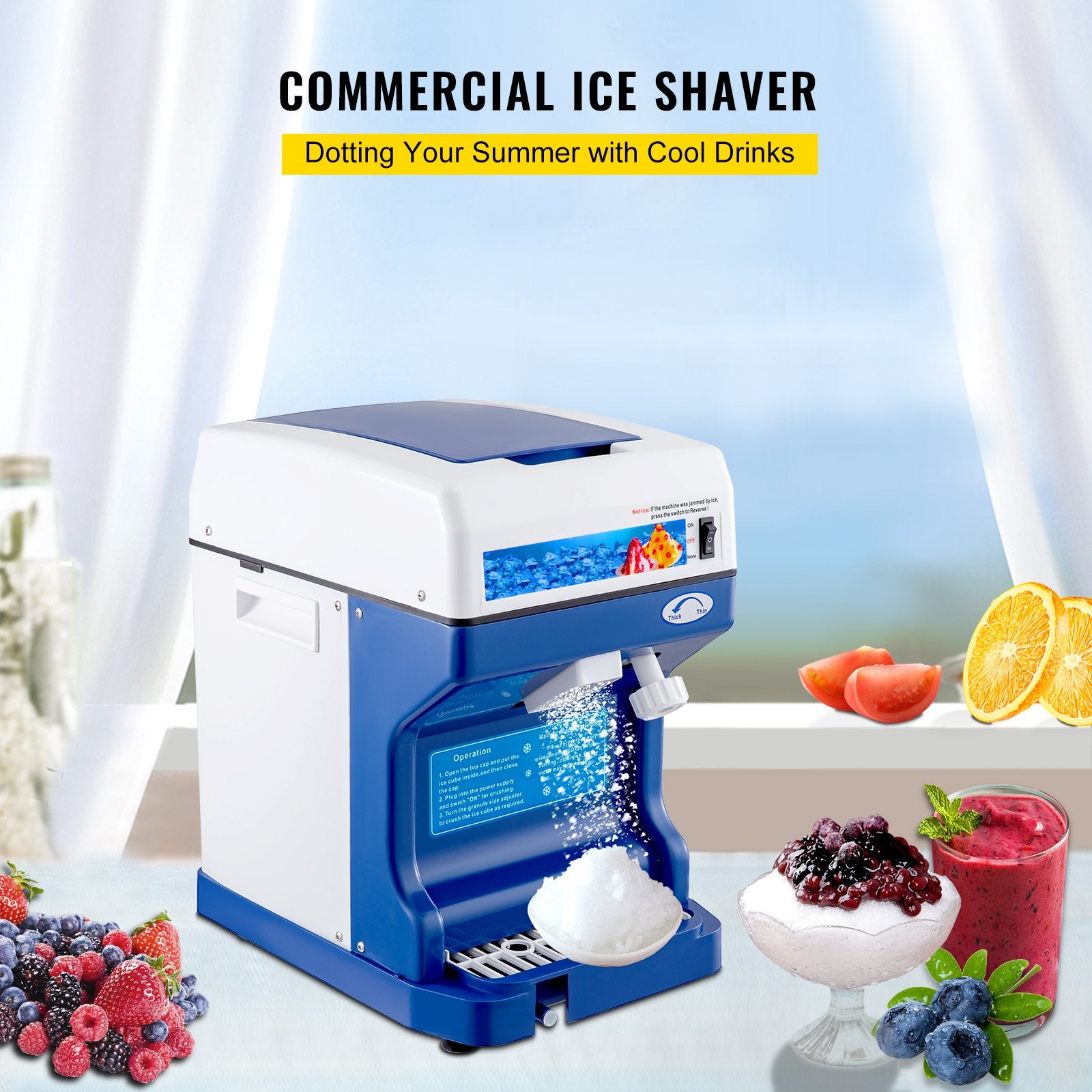 Ice Shaver 265LBS/Hour Snow Cone Slushie Dessert Maker Stainless Steel Kitchen