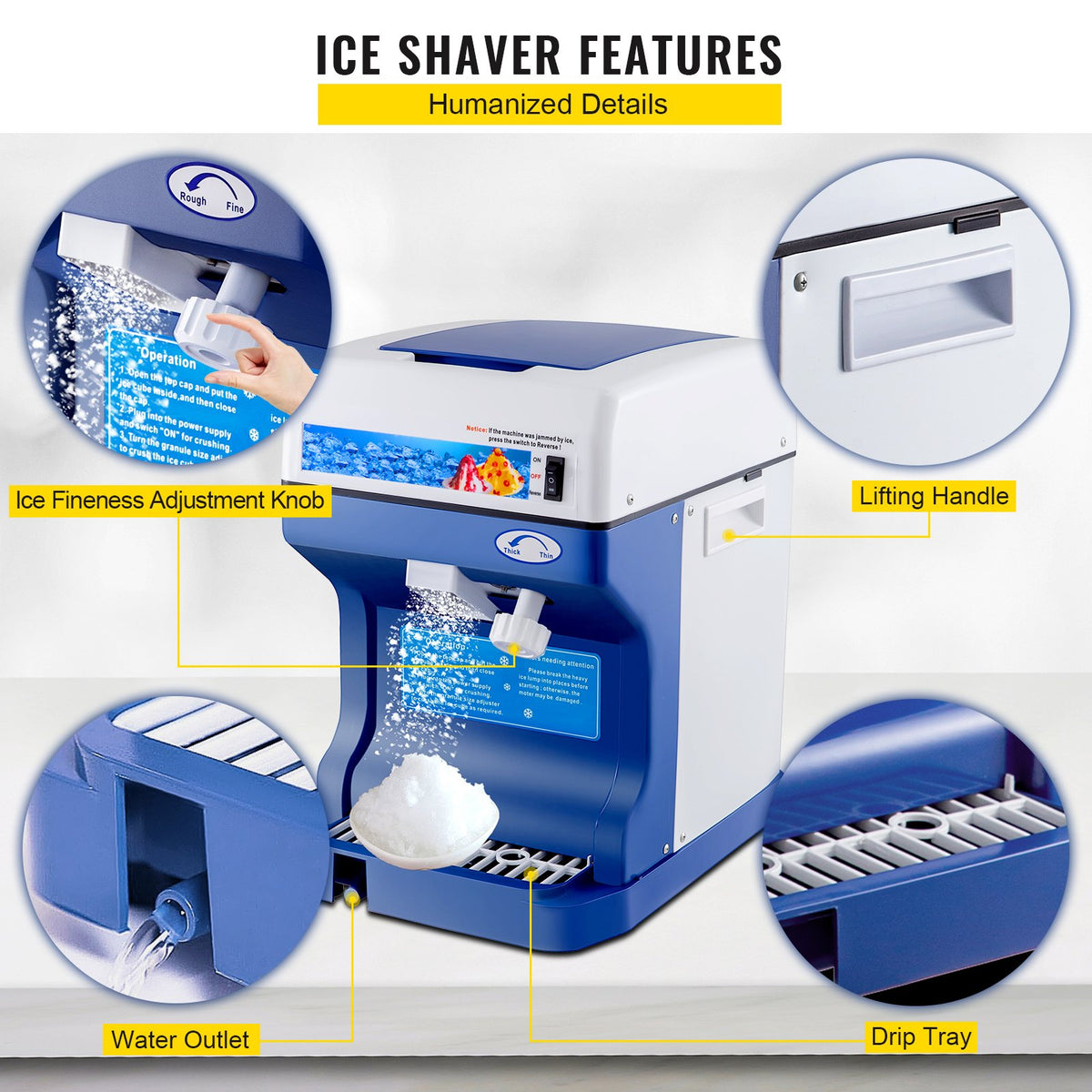 Ice Shaver 265LBS/Hour Snow Cone Slushie Dessert Maker Stainless Steel Kitchen