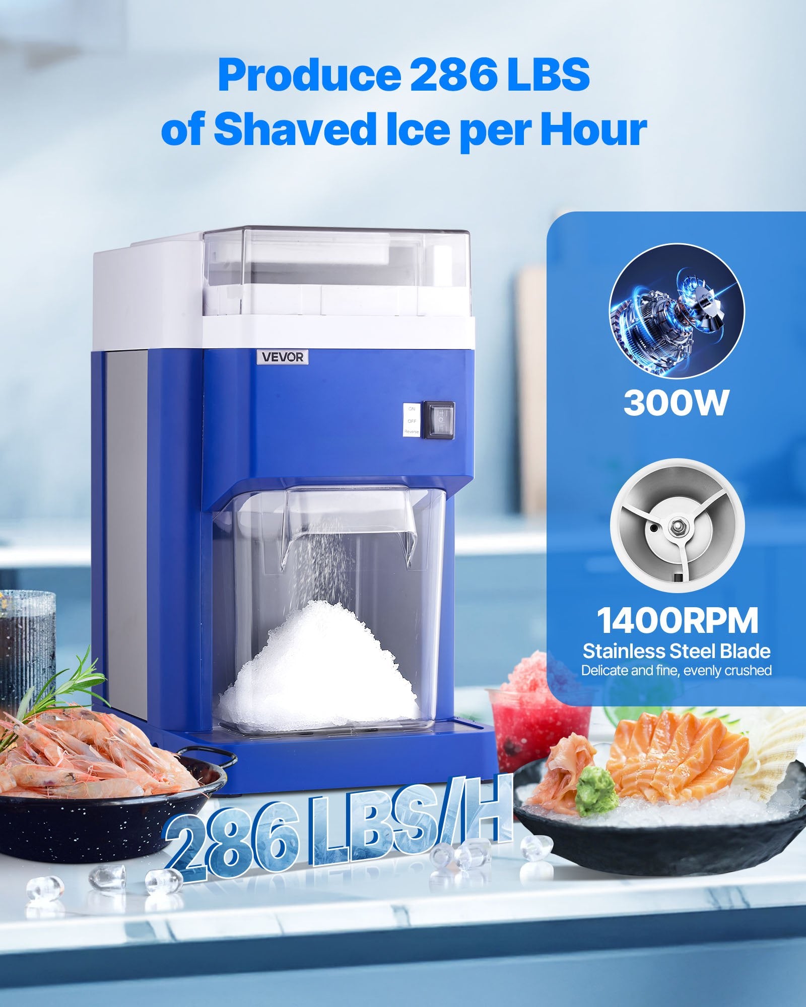 Commercial Ice Shaver 1.8L Electric Snow Cone Maker with Stainless Steel Blades