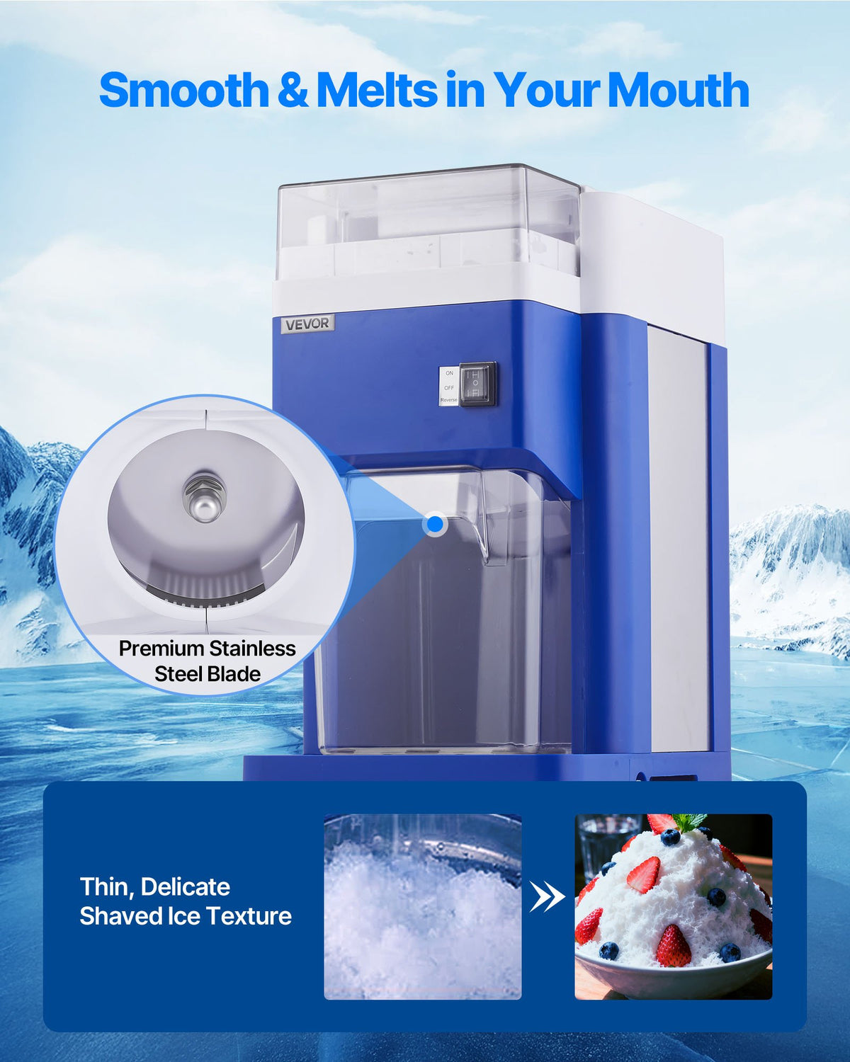 Commercial Ice Shaver 1.8L Electric Snow Cone Maker with Stainless Steel Blades