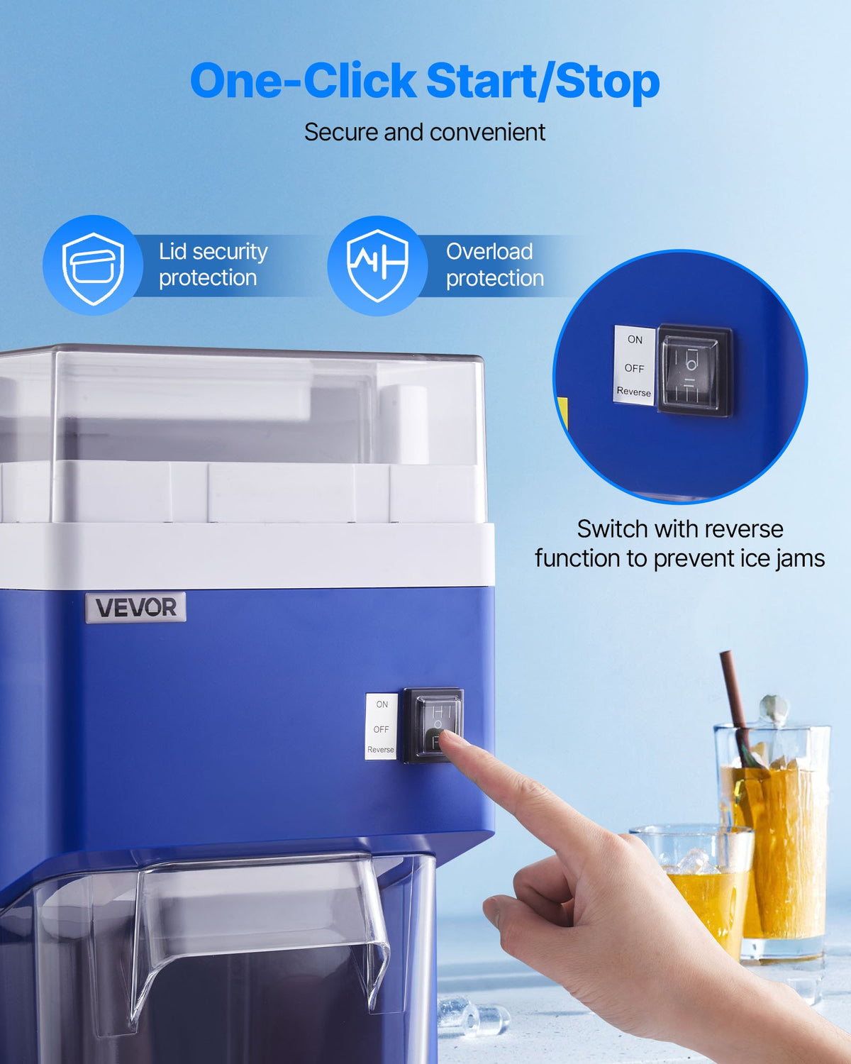Commercial Ice Shaver 1.8L Electric Snow Cone Maker with Stainless Steel Blades