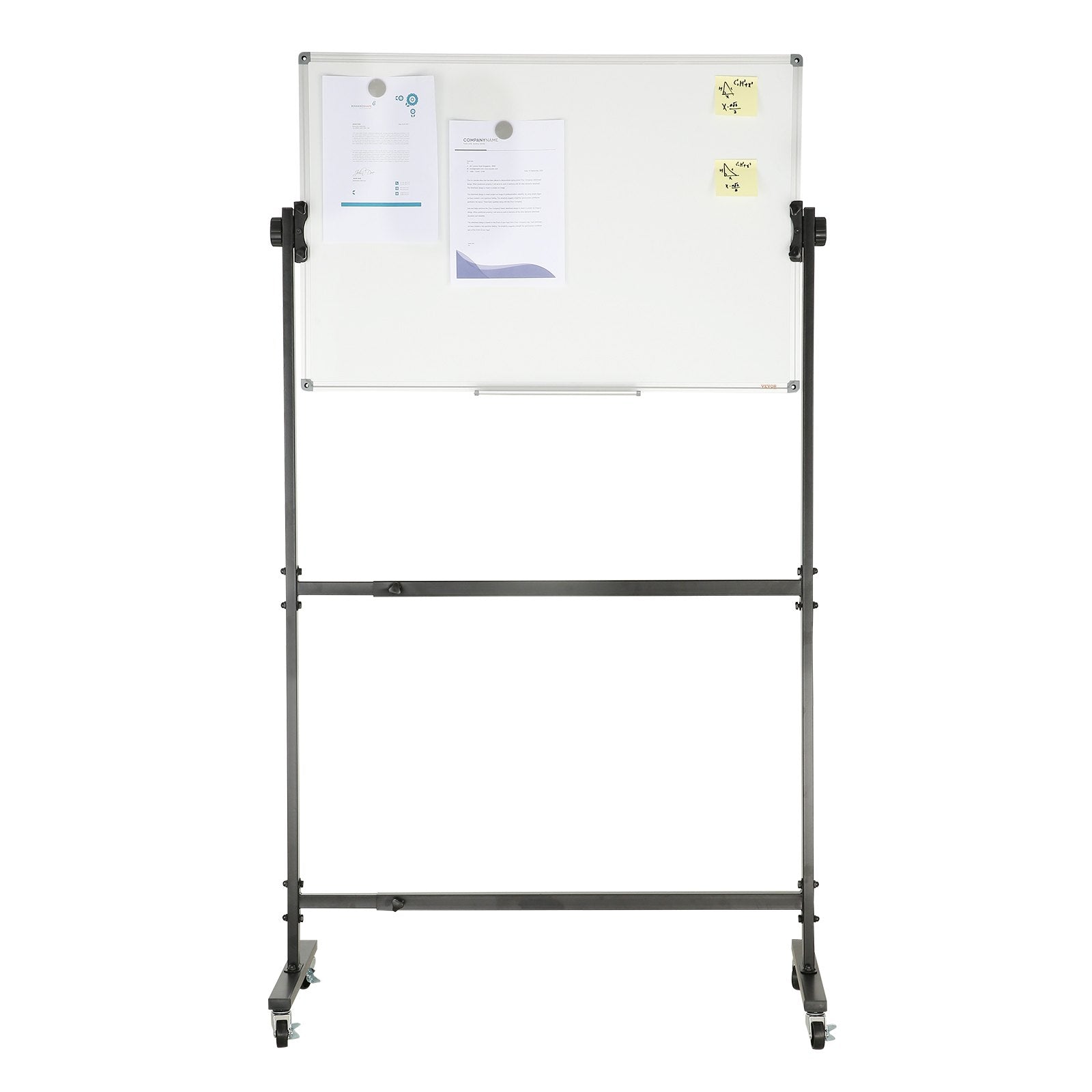 Rolling Magnetic Whiteboard 91.5x61cm Double-Sided Adjustable Dry Erase Board