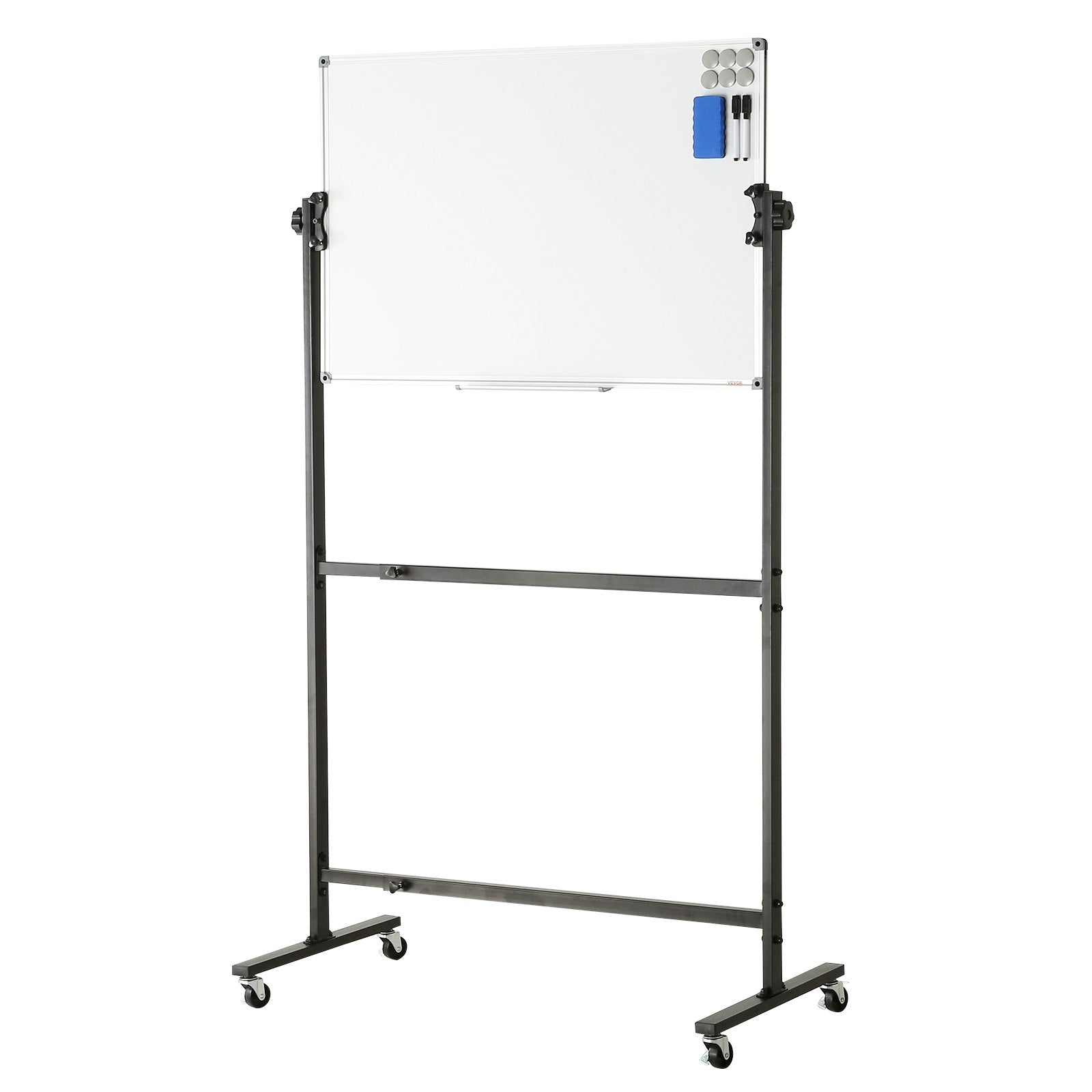 Rolling Magnetic Whiteboard 91.5x61cm Double-Sided Adjustable Dry Erase Board