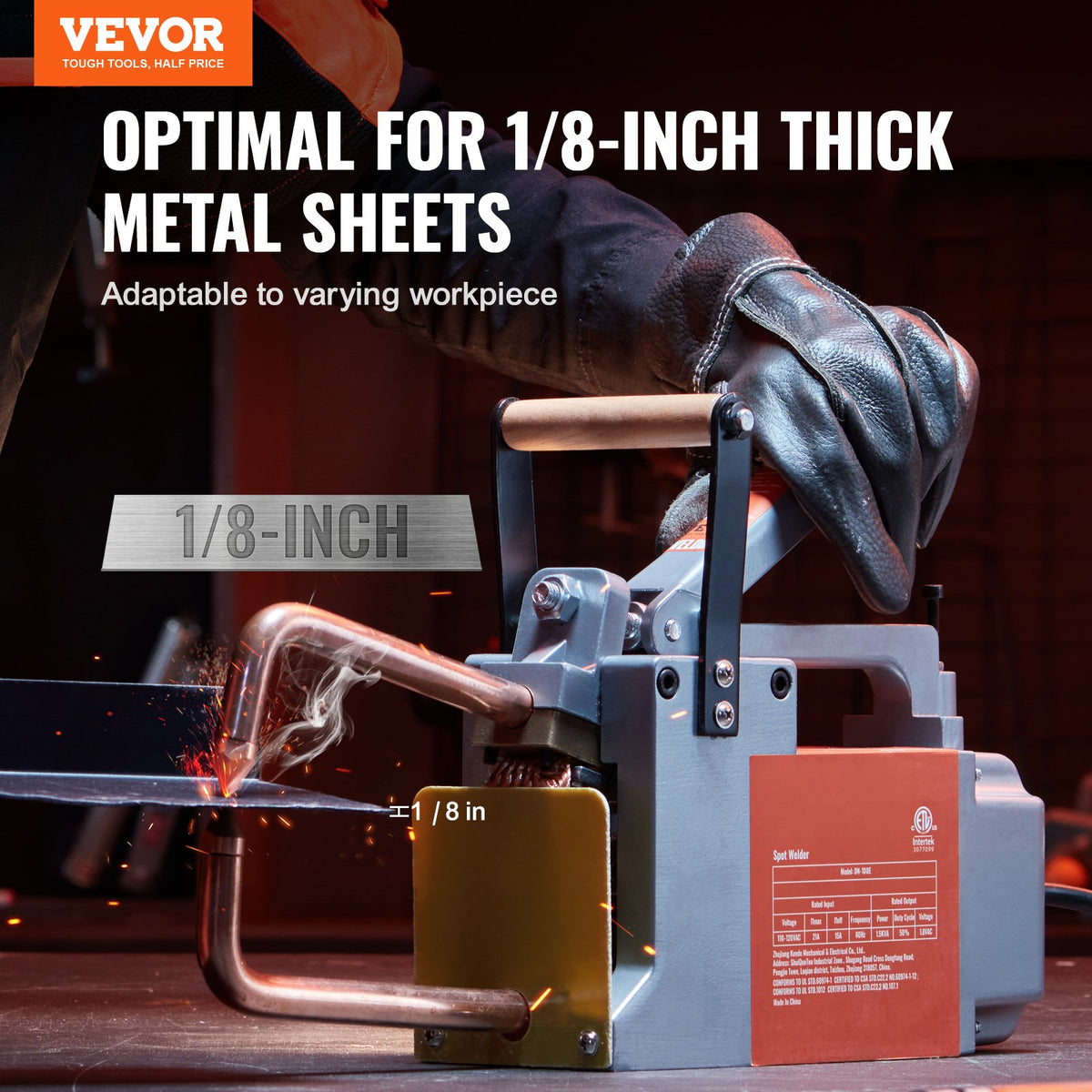 Portable Spot Welder 1/8" Handheld 8KVA Spot Welding Machine for Metal Sheets