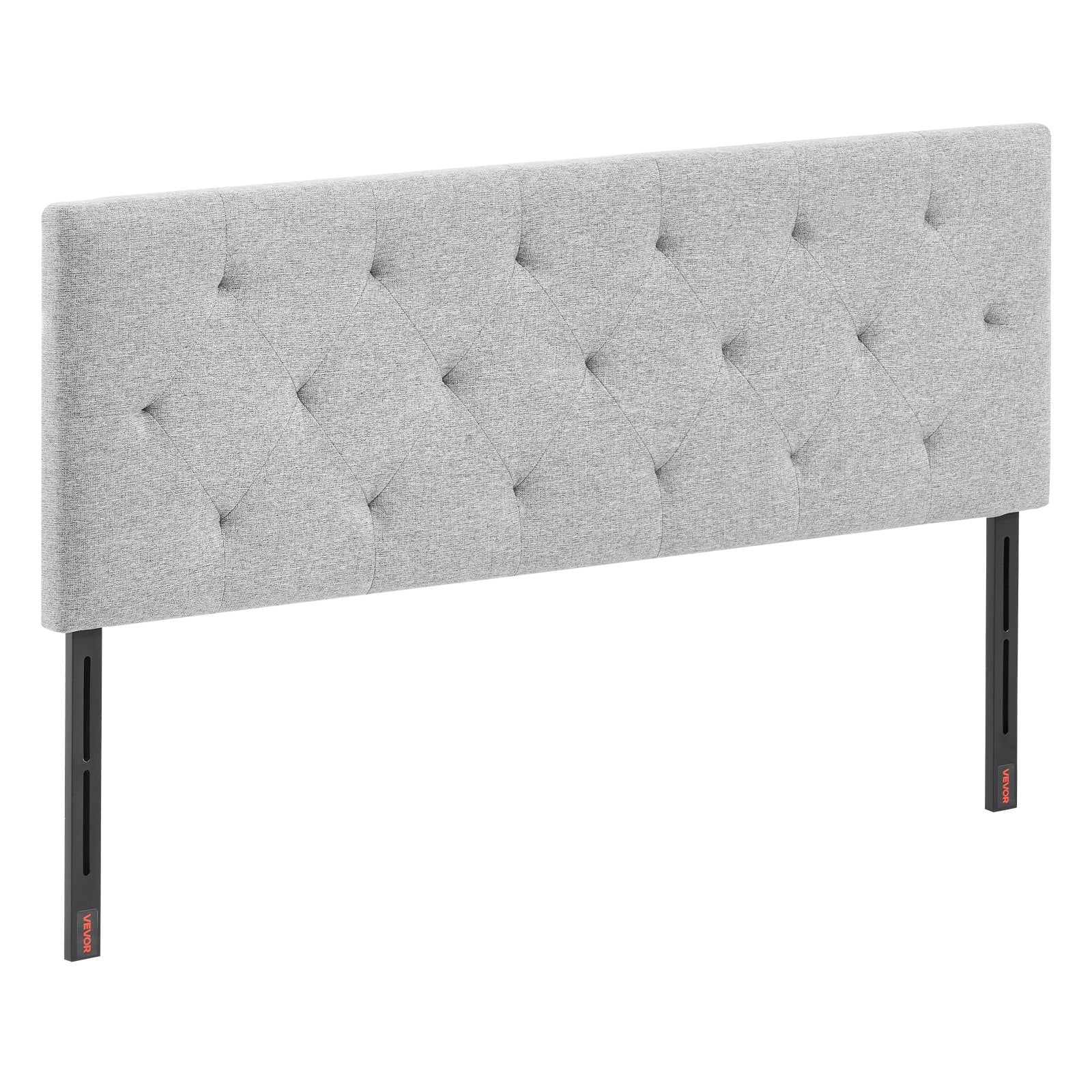 Headboard Full Size Adjustable Height Diamond Tufted for Bed Light Grey