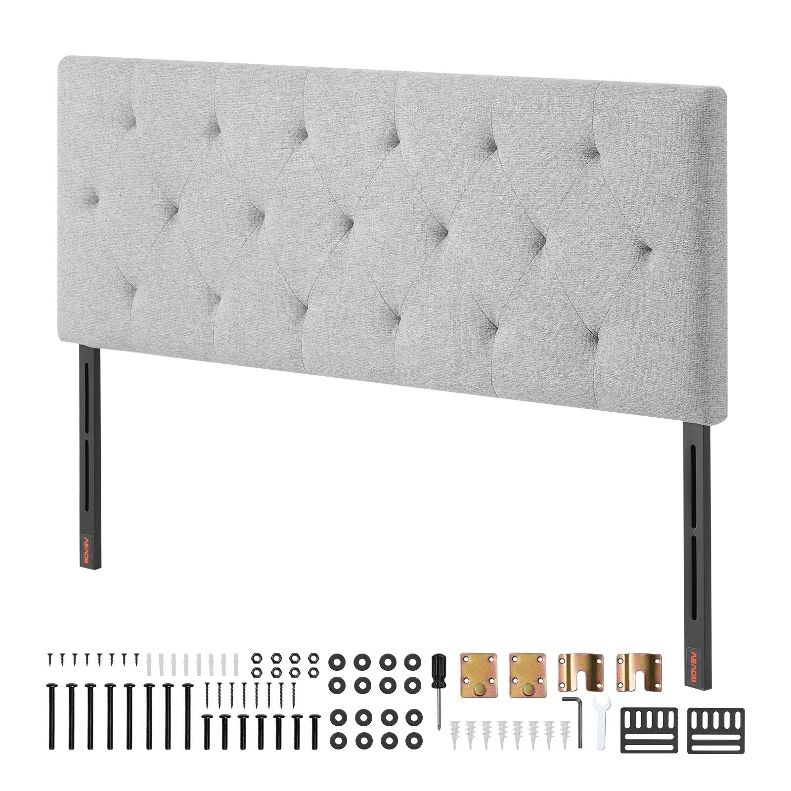 Headboard Full Size Adjustable Height Diamond Tufted for Bed Light Grey