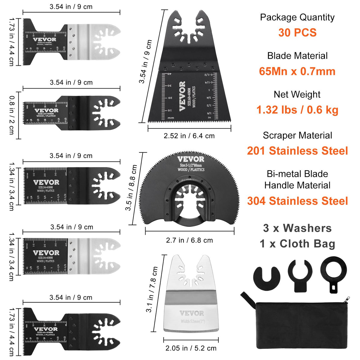 Multi-Tool Blade Kit 30PCS Universal Quick Release Oscillating Wood Metal