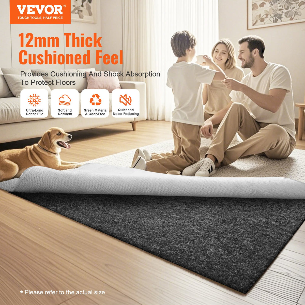 Rug Pad 8x10' 1/2" Thick Polyester Felt Carpet Cushion Gray Premium Comfort