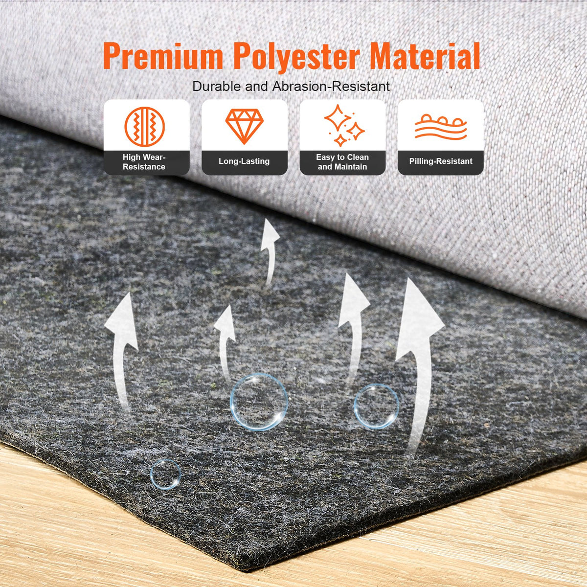 Rug Pad 9x12' 1/4" Thick Polyester Felt Carpet Cushion Gray Premium Comfort