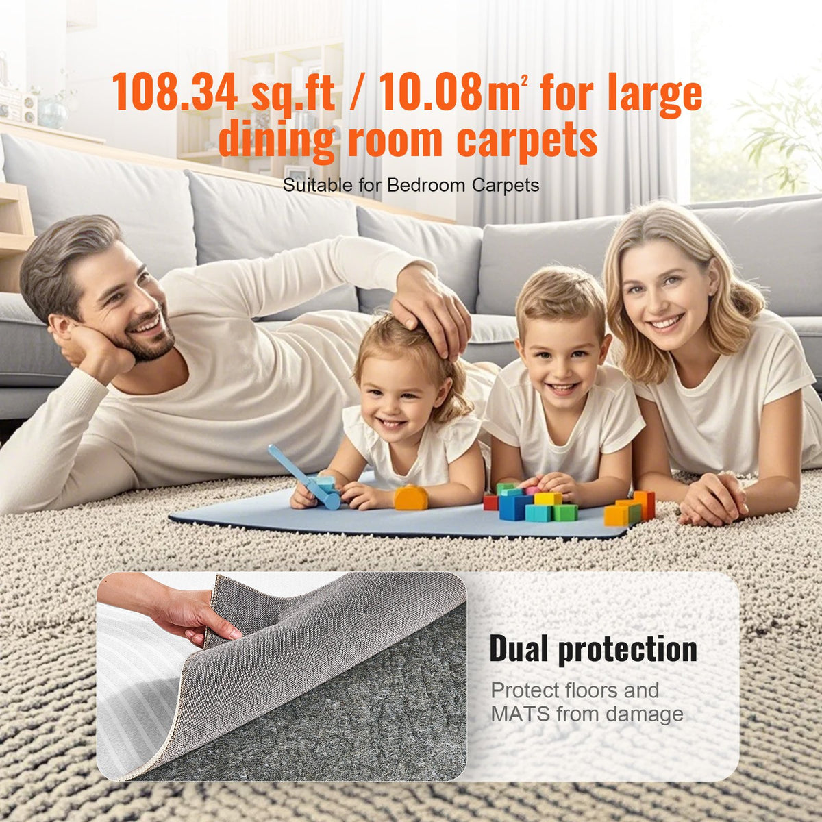 Rug Pad 9x12' 1/4" Thick Polyester Felt Carpet Cushion Gray Premium Comfort