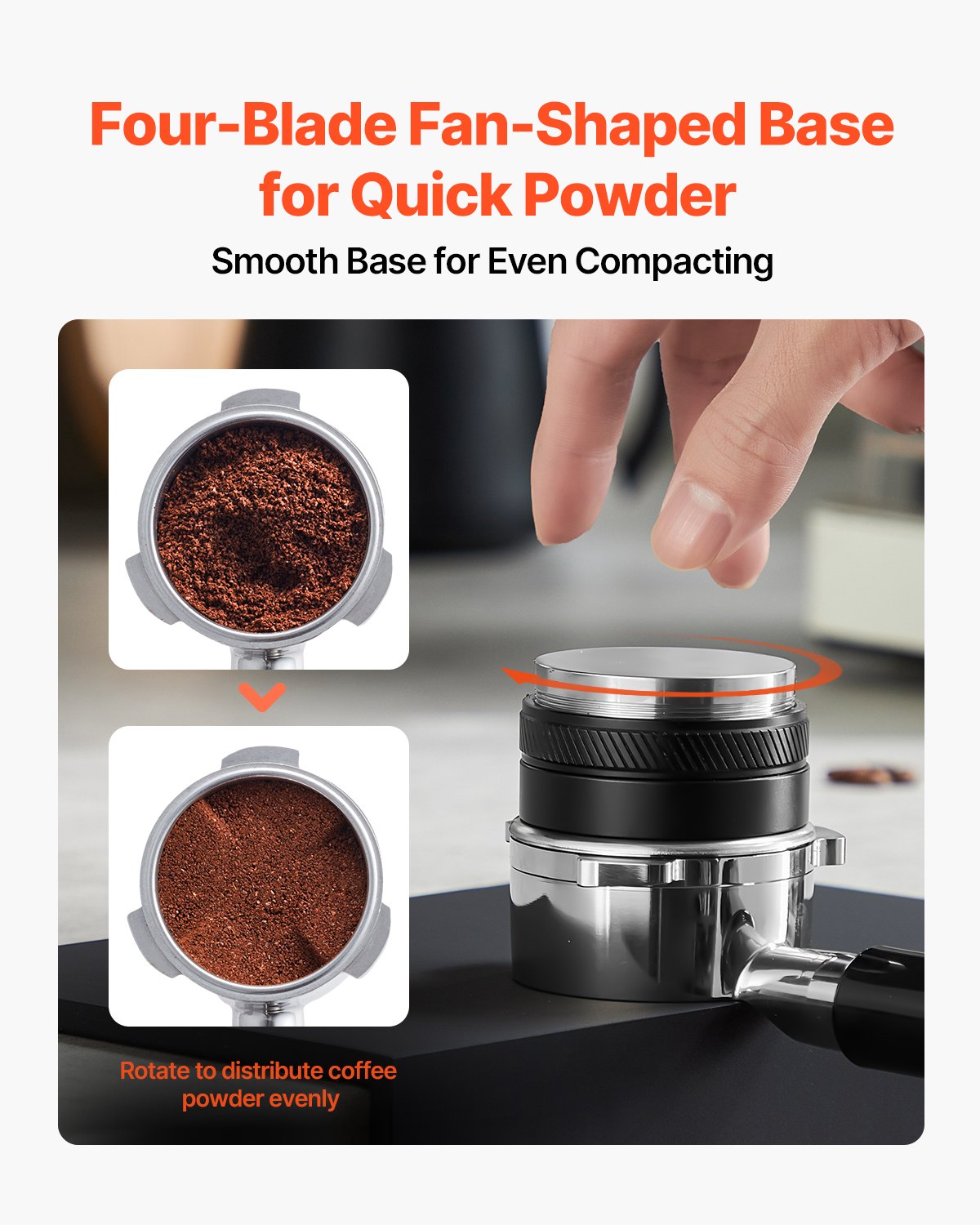 53mm 2-in-1 Adjustable Espresso Coffee Distributor with Fan-Shaped Base